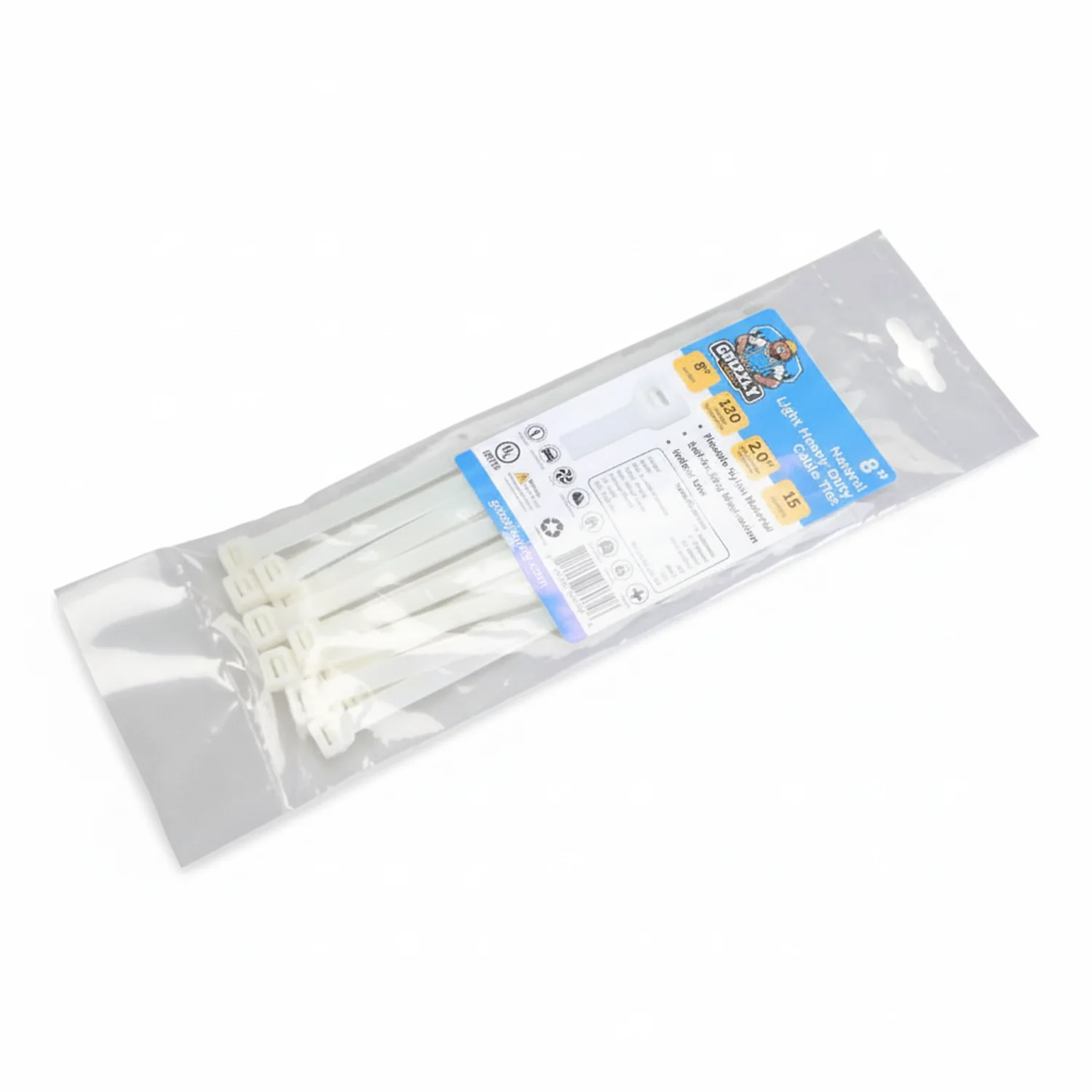 8" 120lb Natural Cable Tie 15/bag - Image 2