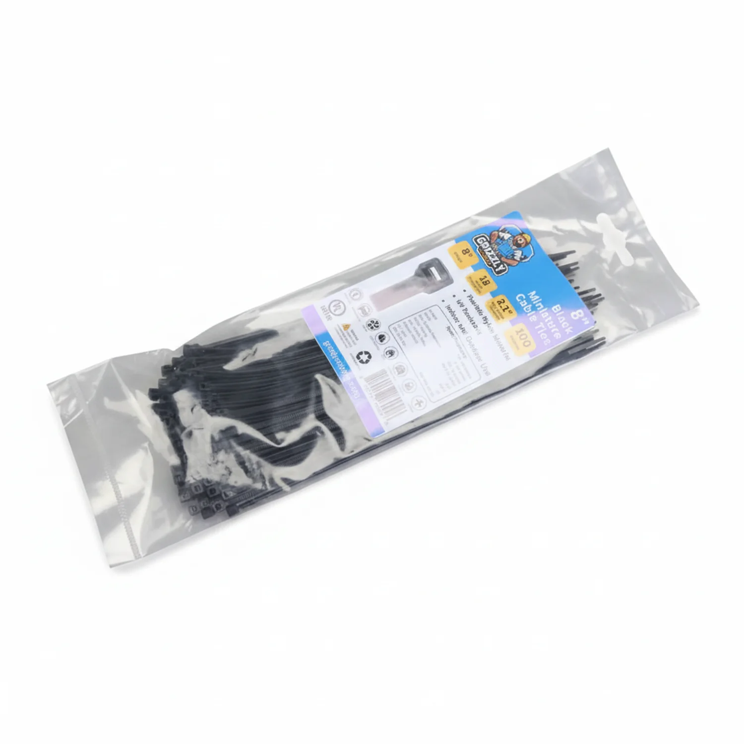 8" 18lb BlackUV Cable Tie 100/bag - Image 2