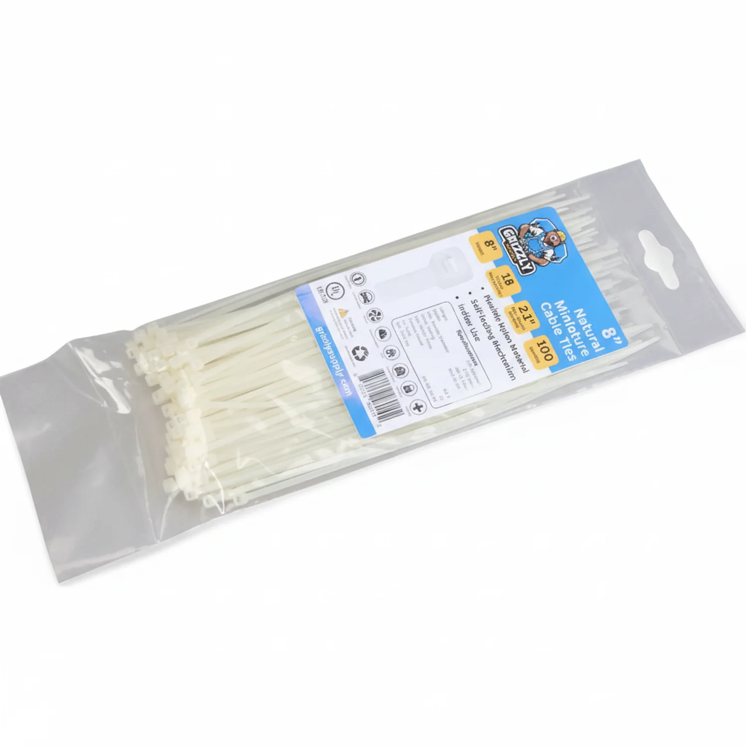8" 18lb Natural Cable Tie 100/bag - Image 2