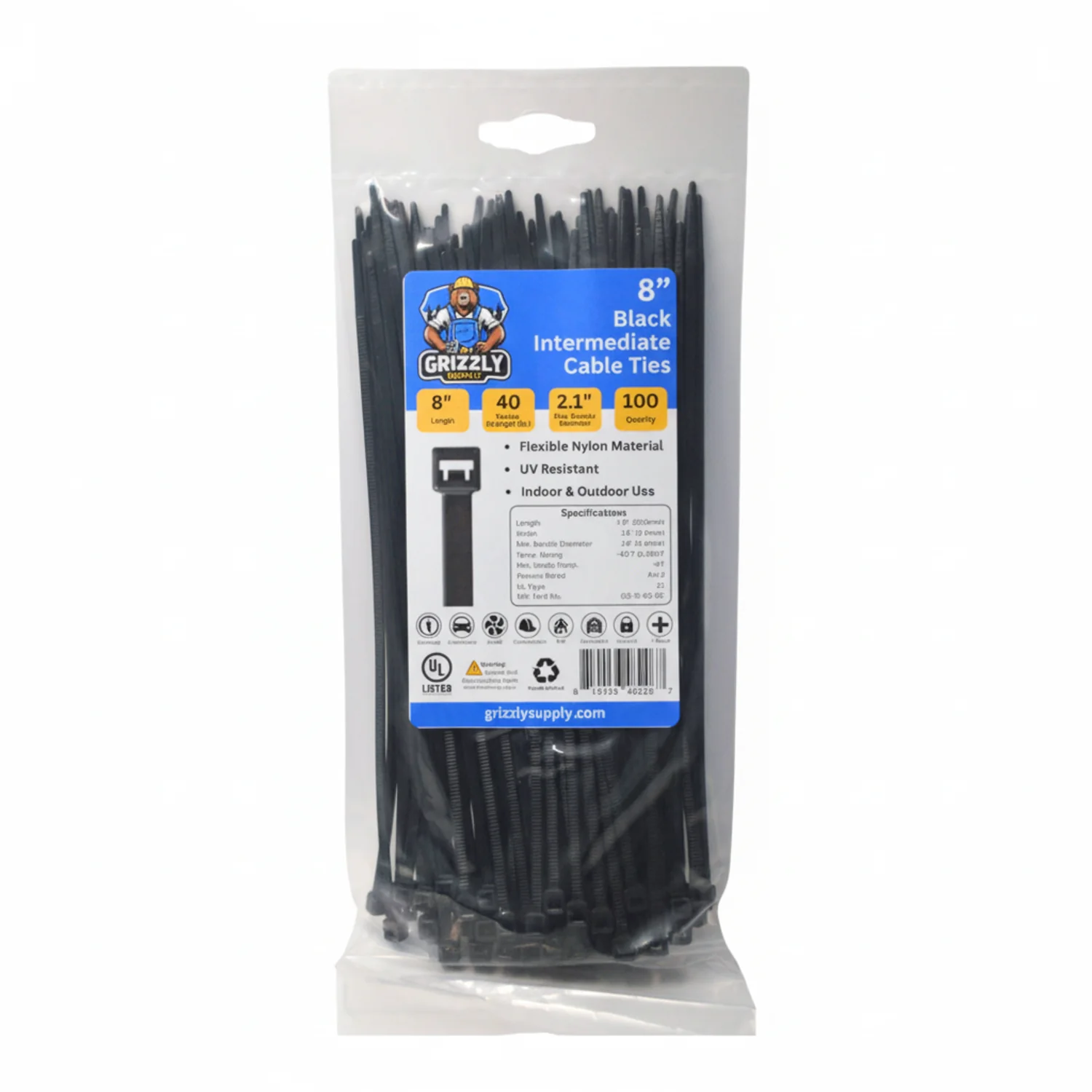 8" 40lb BlackUV Cable Tie 100/bag - Image 2