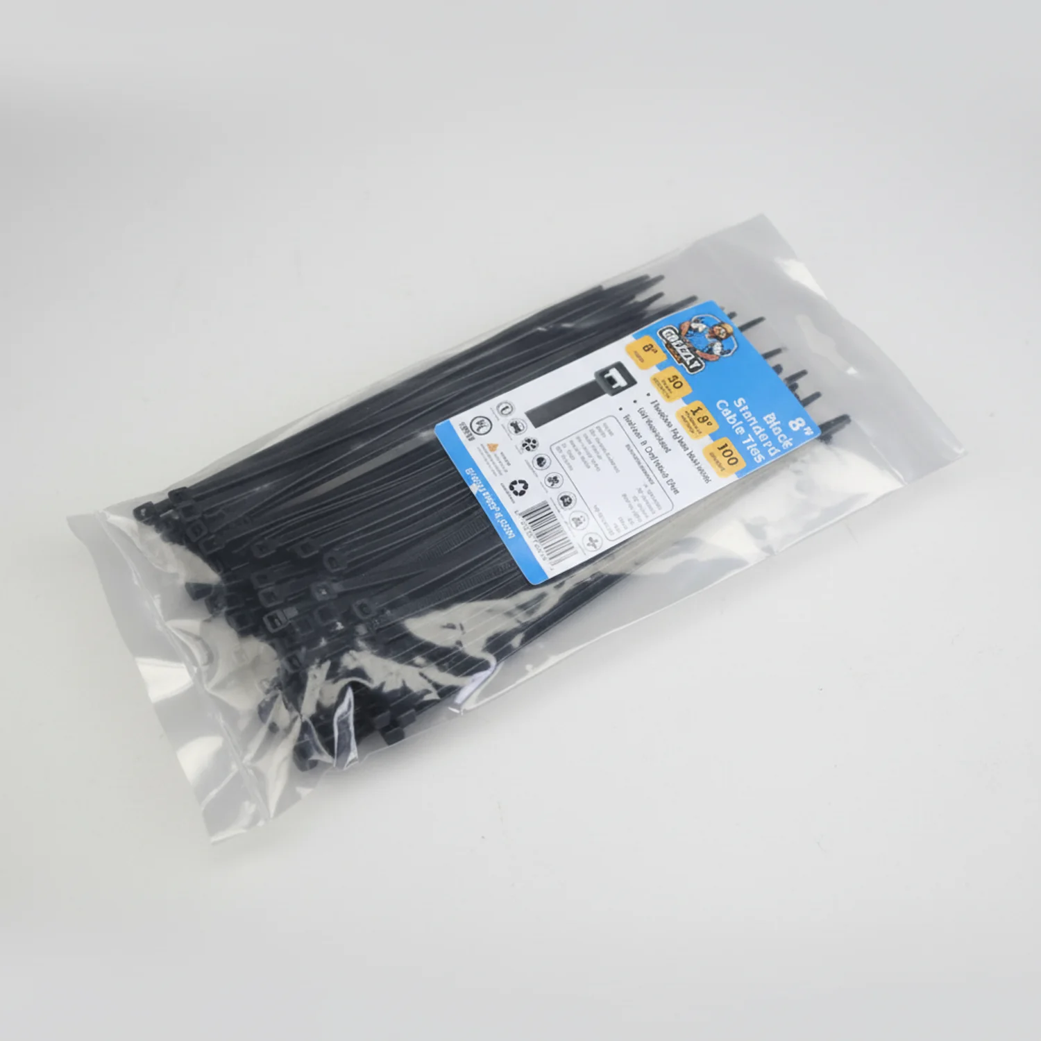 8" 50lb BlackUV Cable Tie 100/bag - Image 2