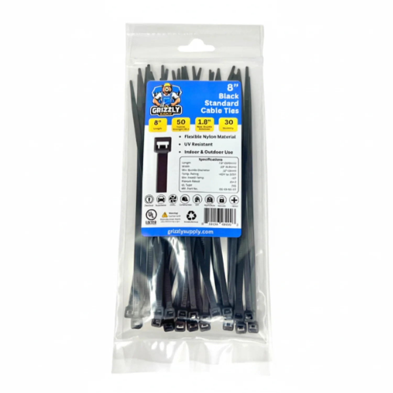 8" 50lb BlackUV Cable Tie 30/bag - Image 2