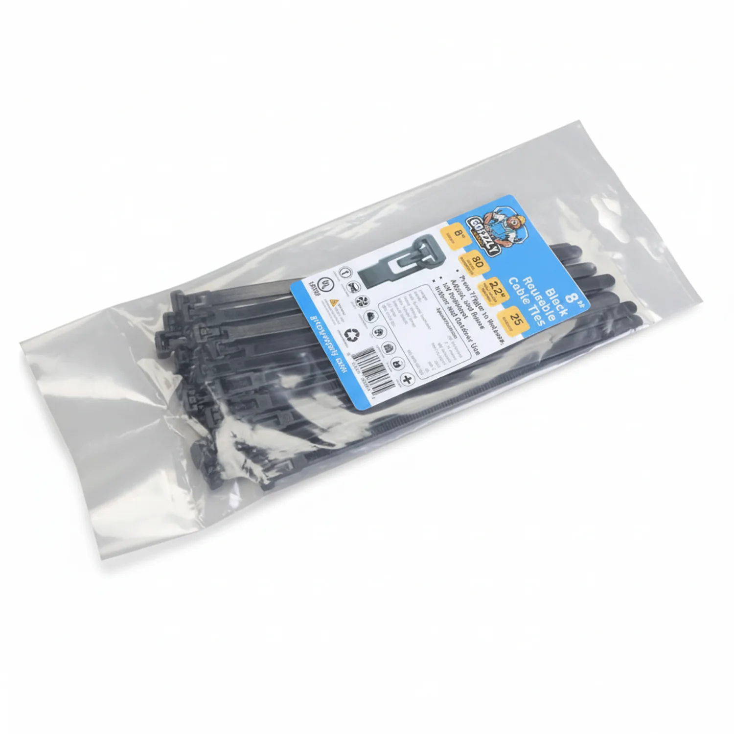 8" 50lb BlackUV Releasable Cable Tie 25/bag - Image 2