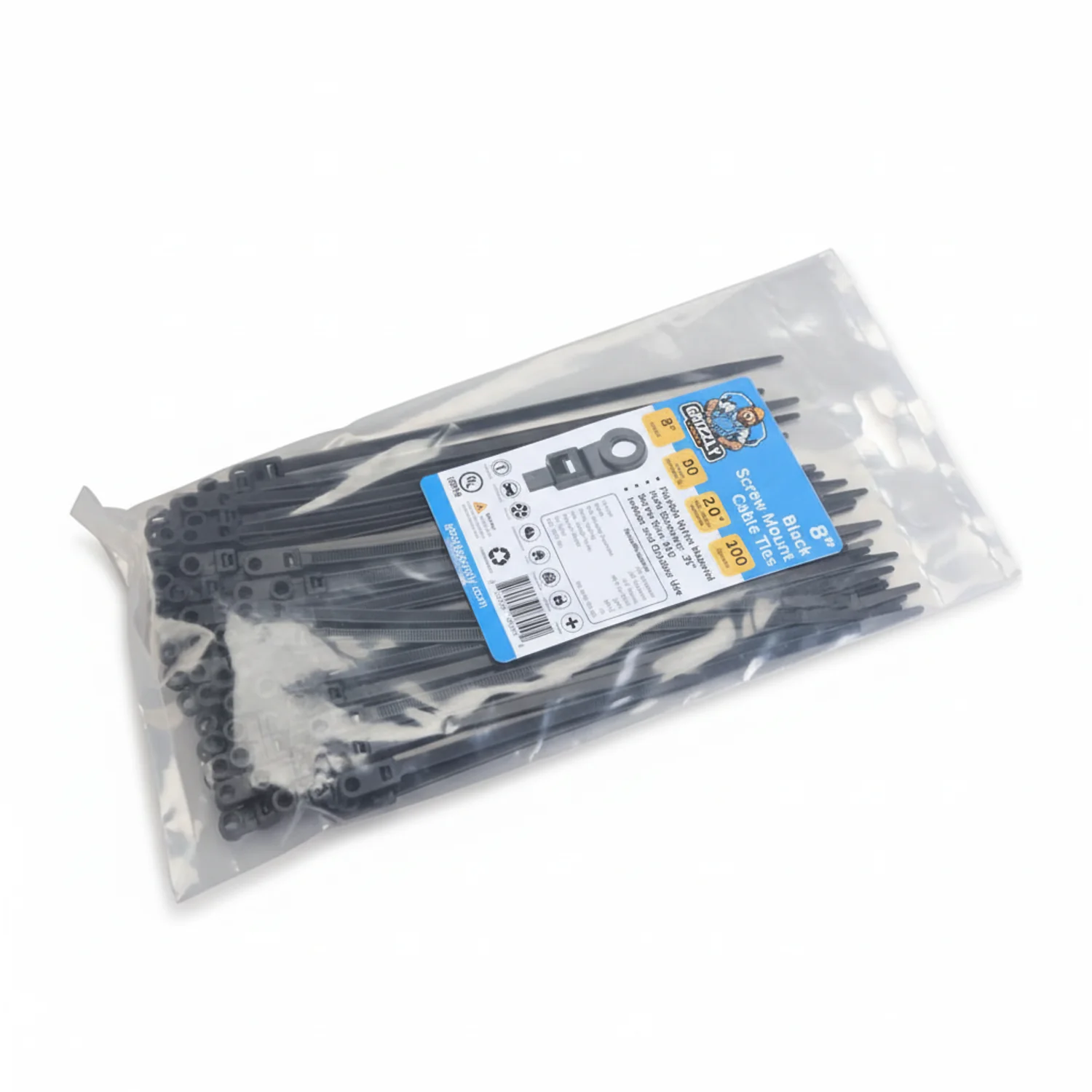 8" 50lb BlackUV Screw Mount Cable Tie 100/bag - Image 3