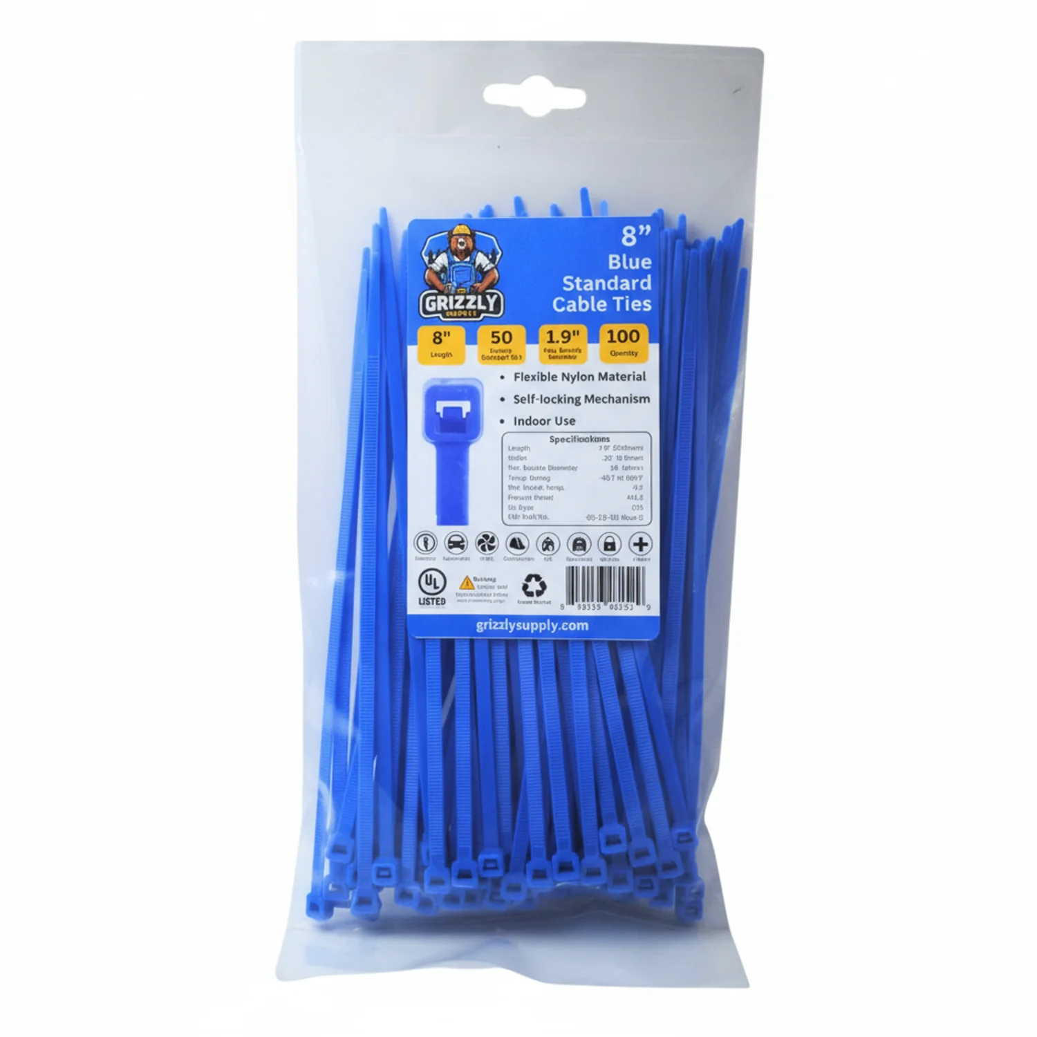 8" 50lb Blue Cable Tie 100/bag - Image 2