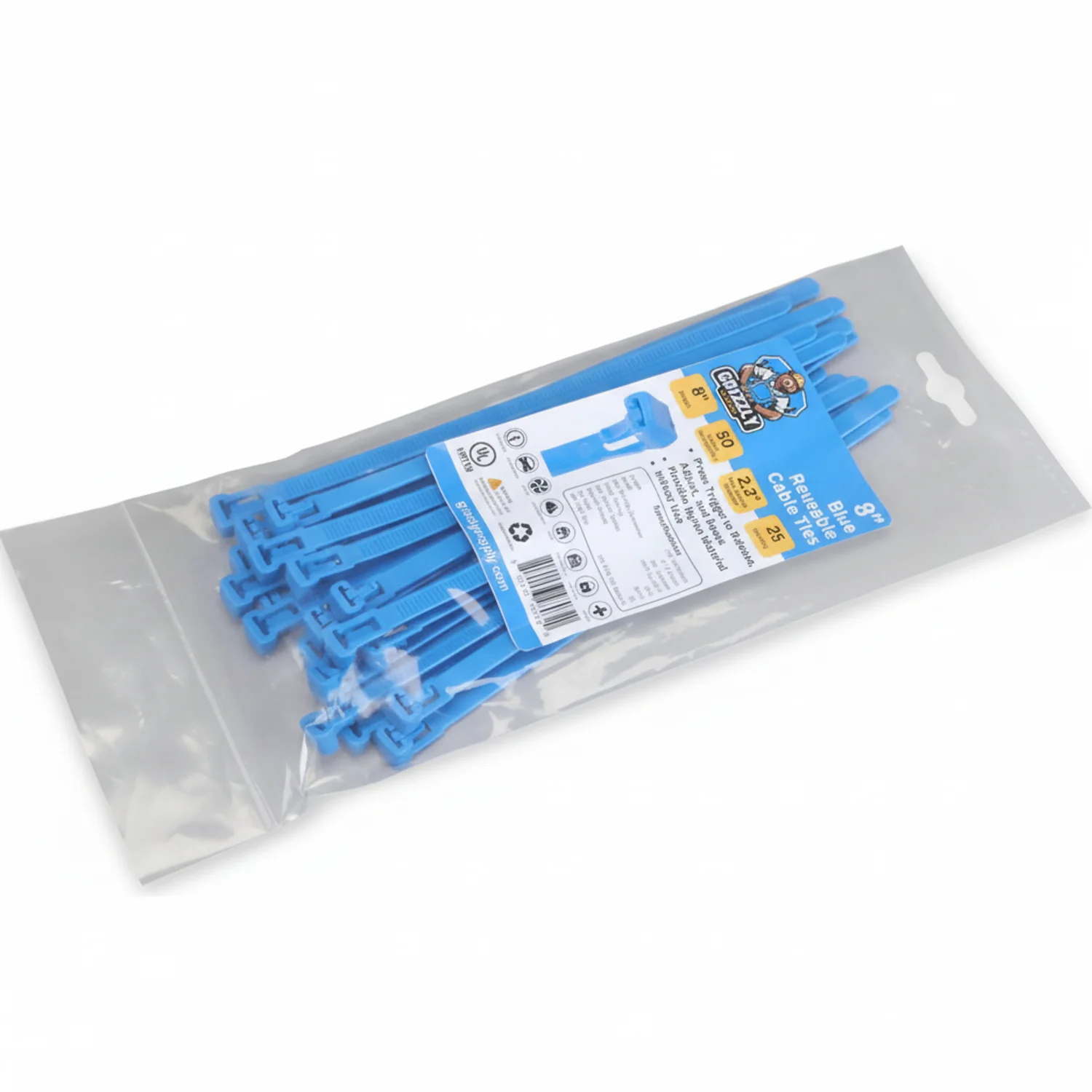 8" 50lb Blue Releasable Cable Tie 25/bag - Image 2