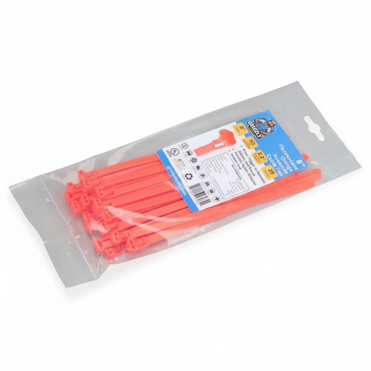8" 50lb Flo Orange Releasable Cable Tie 25/bag - Image 2