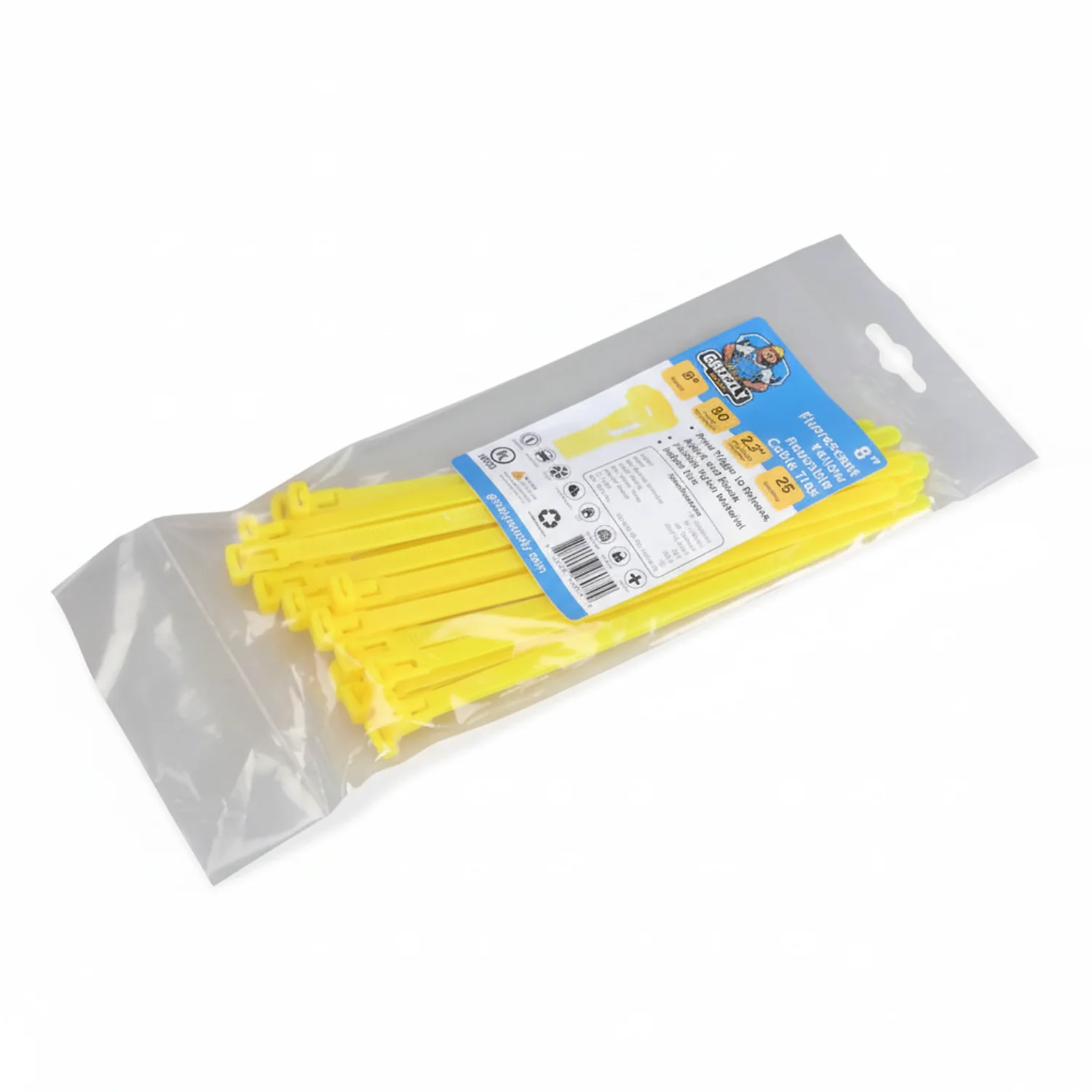 8" 50lb Flo Yellow Releasable Cable Tie 25/bag - Image 2