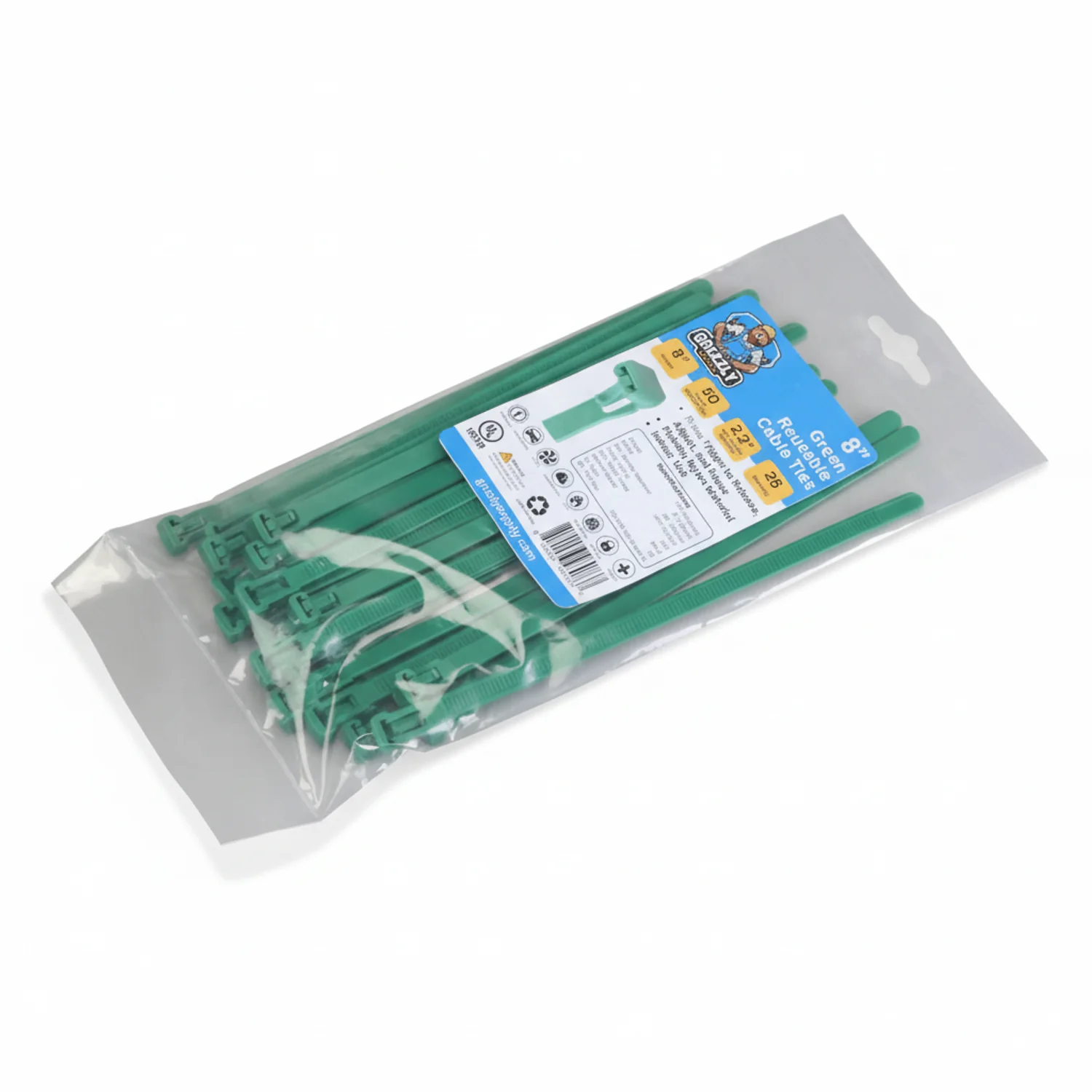 8" 50lb Green Releasable Cable Tie 25/bag - Image 2