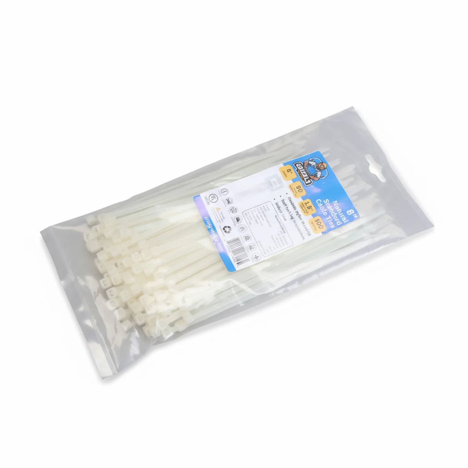 8" 50lb Natural Cable Tie 100/bag - Image 2