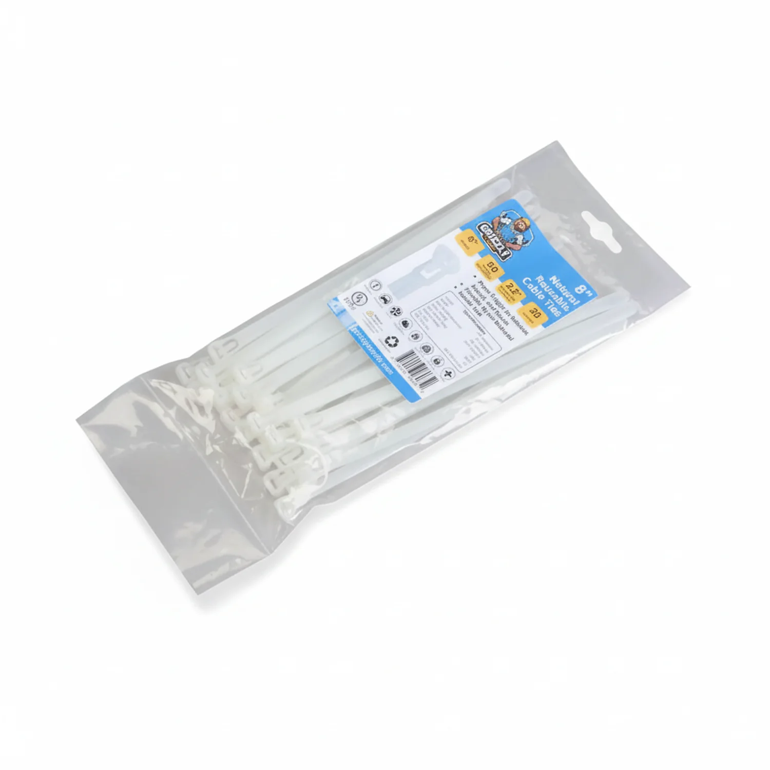 8" 50lb Natural Releasable Cable Tie 25/bag - Image 2