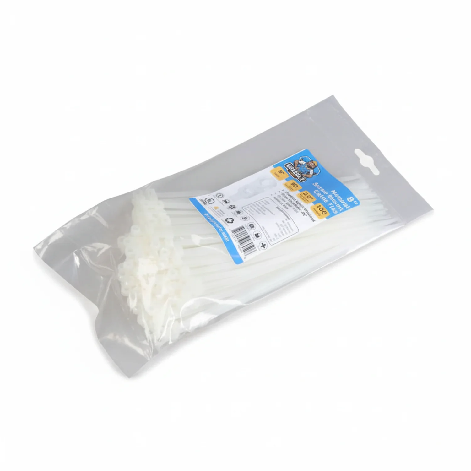 8" 50lb Natural Screw Mount Cable Tie 100/bag - Image 2