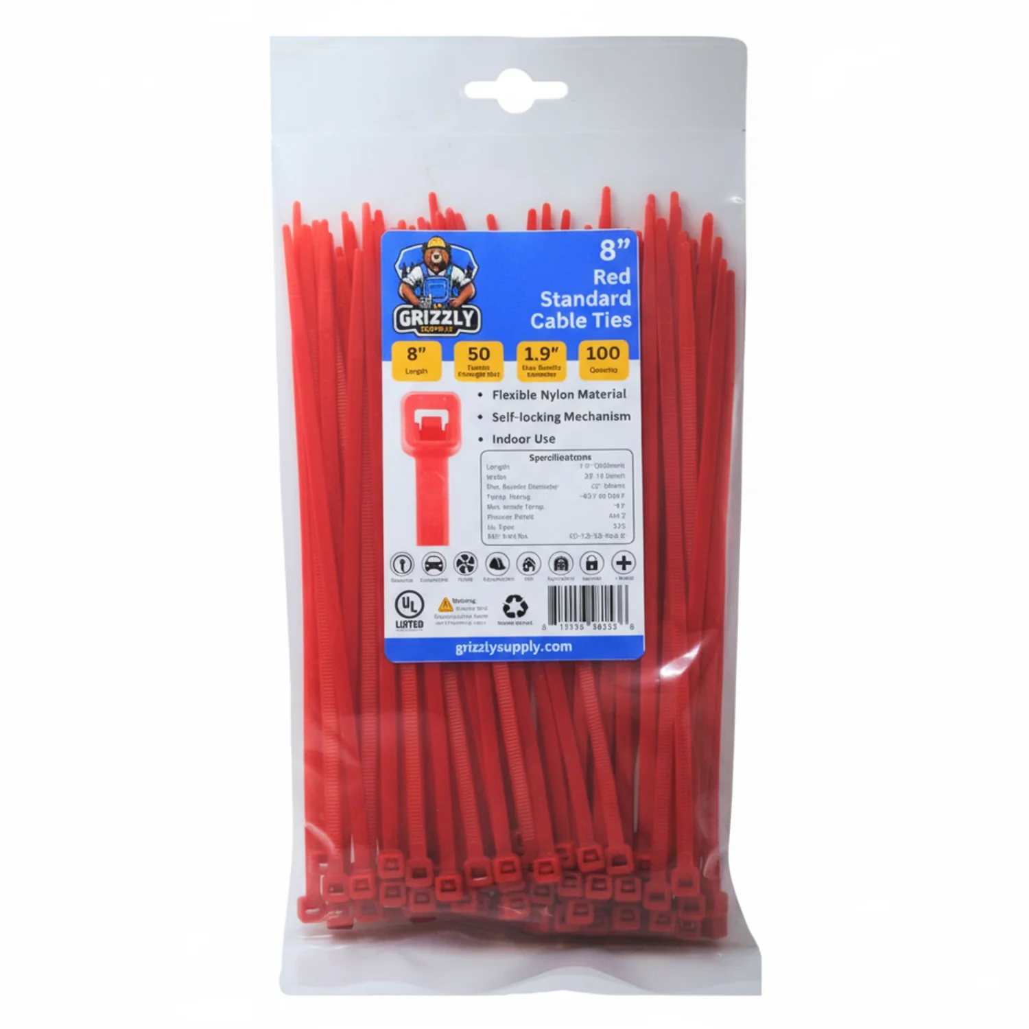 8" 50lb Red Cable Tie 100/bag - Image 2