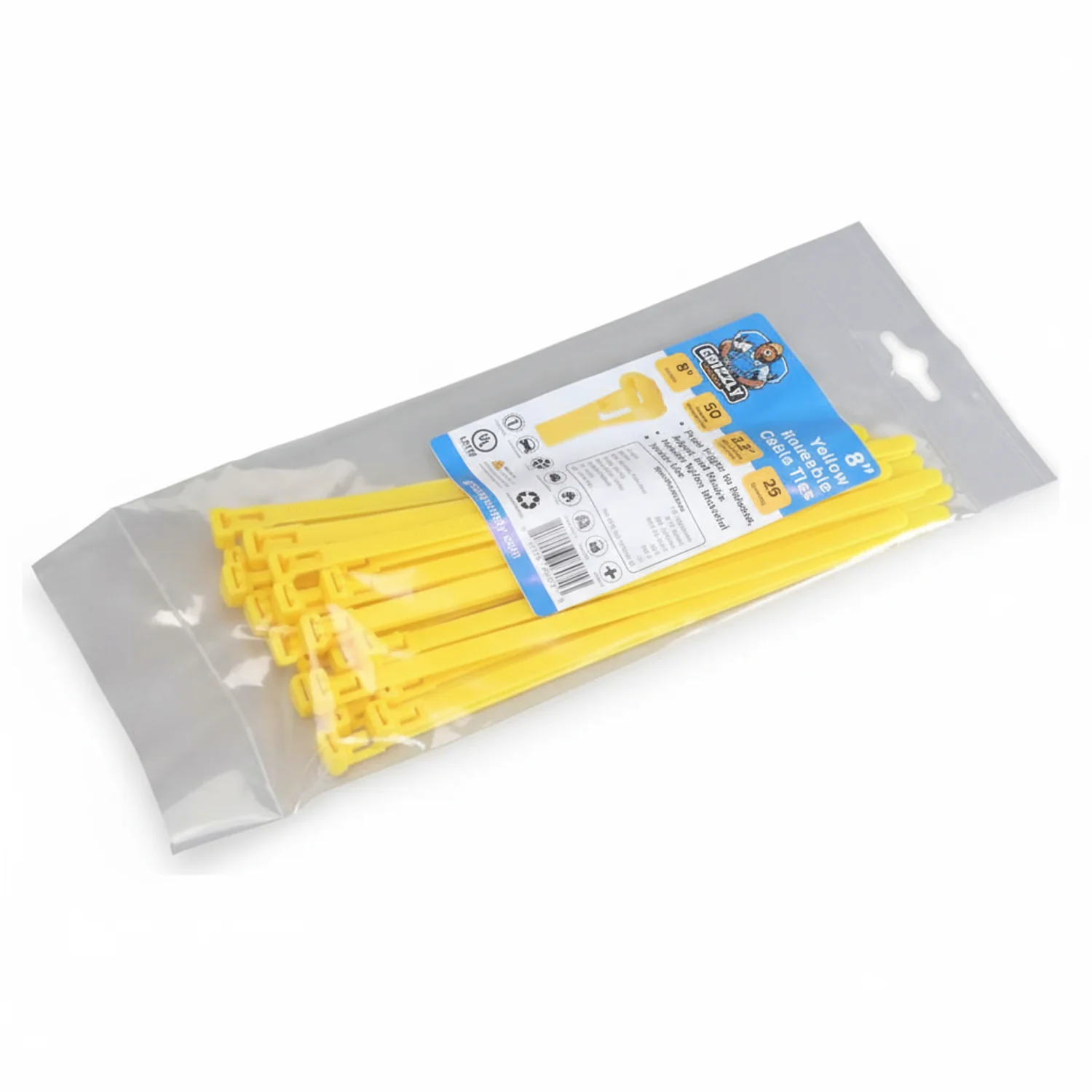 8" 50lb Yellow Releasable Cable Tie 25/bag - Image 2
