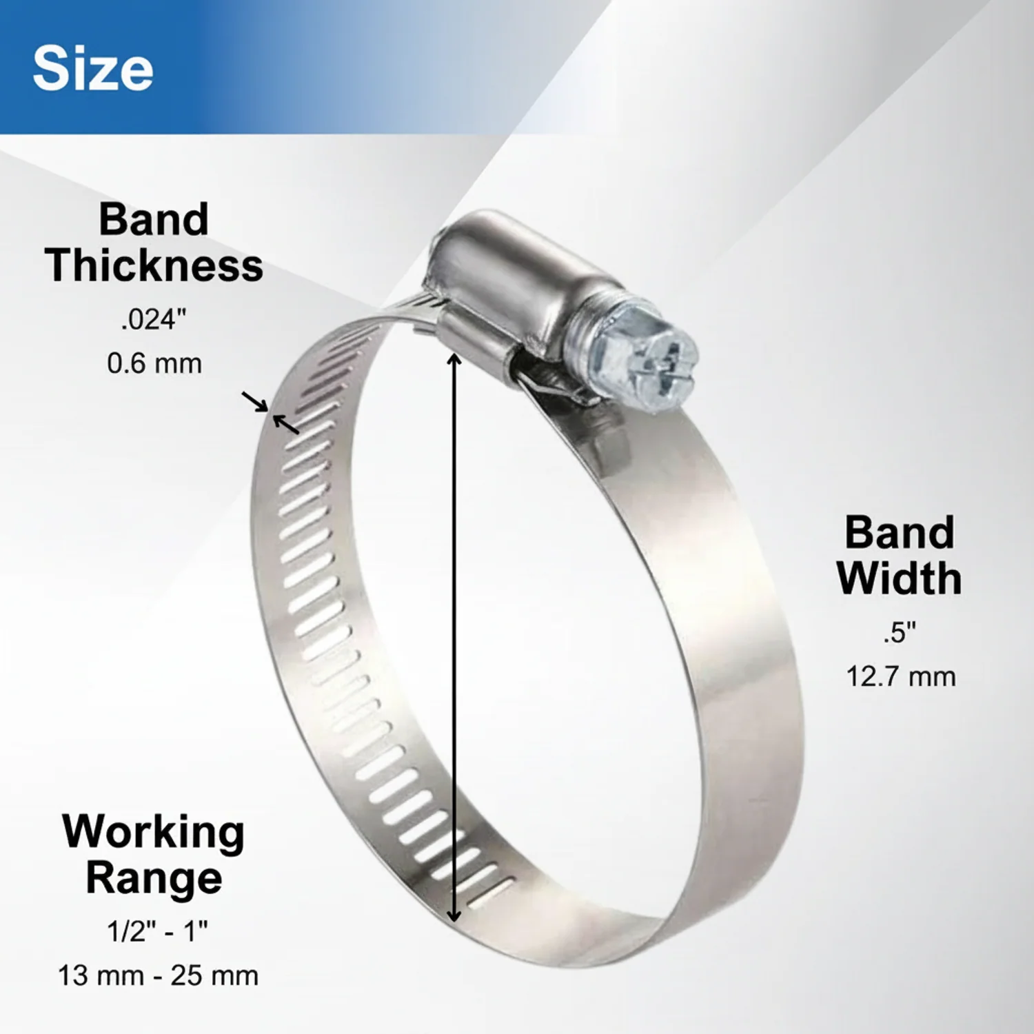 #8P Stainless Steel Hose Clamp w/ Zinc Plated Screw 10/box - Image 3