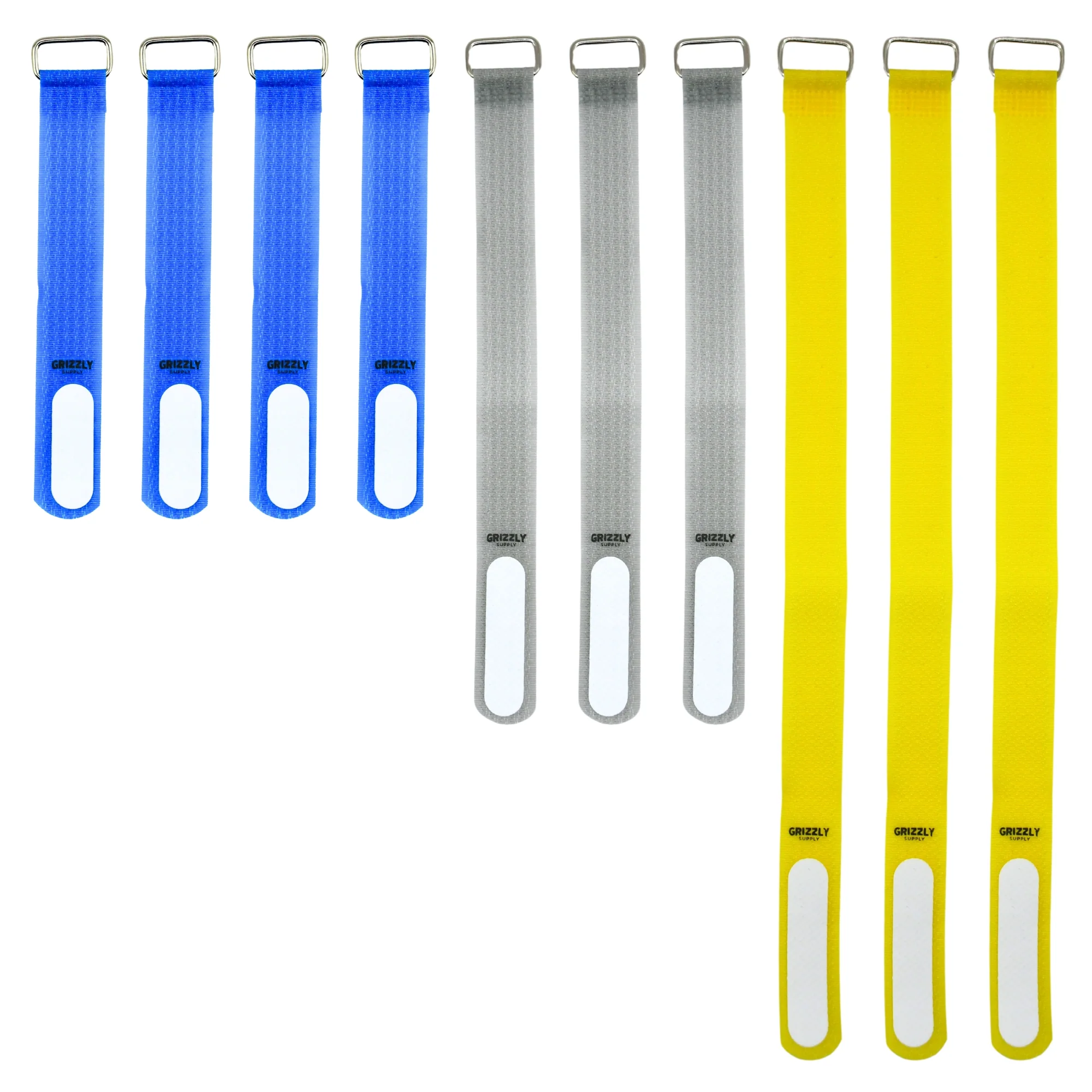 Grizzly Supply 5" Blue (4pc), 8" Gray (3pc), 12'" Yellow (3pc) Hook and Loop Cinch Strap ASIN - Image 2