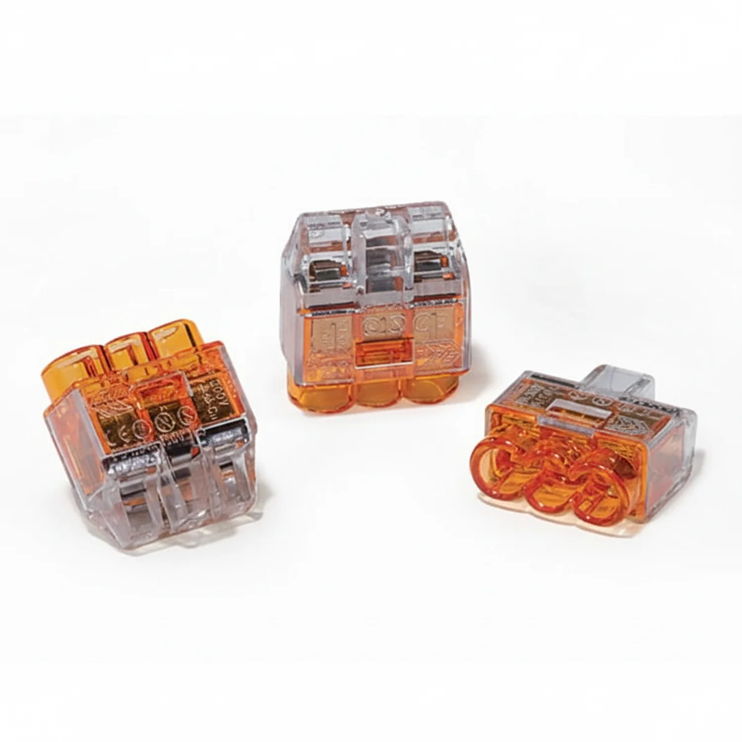 HellermannTyton 148-90037 HelaCon Plus Mini, Push-In Style Wire Connector, Double Spring, 3-Port, (PC), Orange, 100/pkg