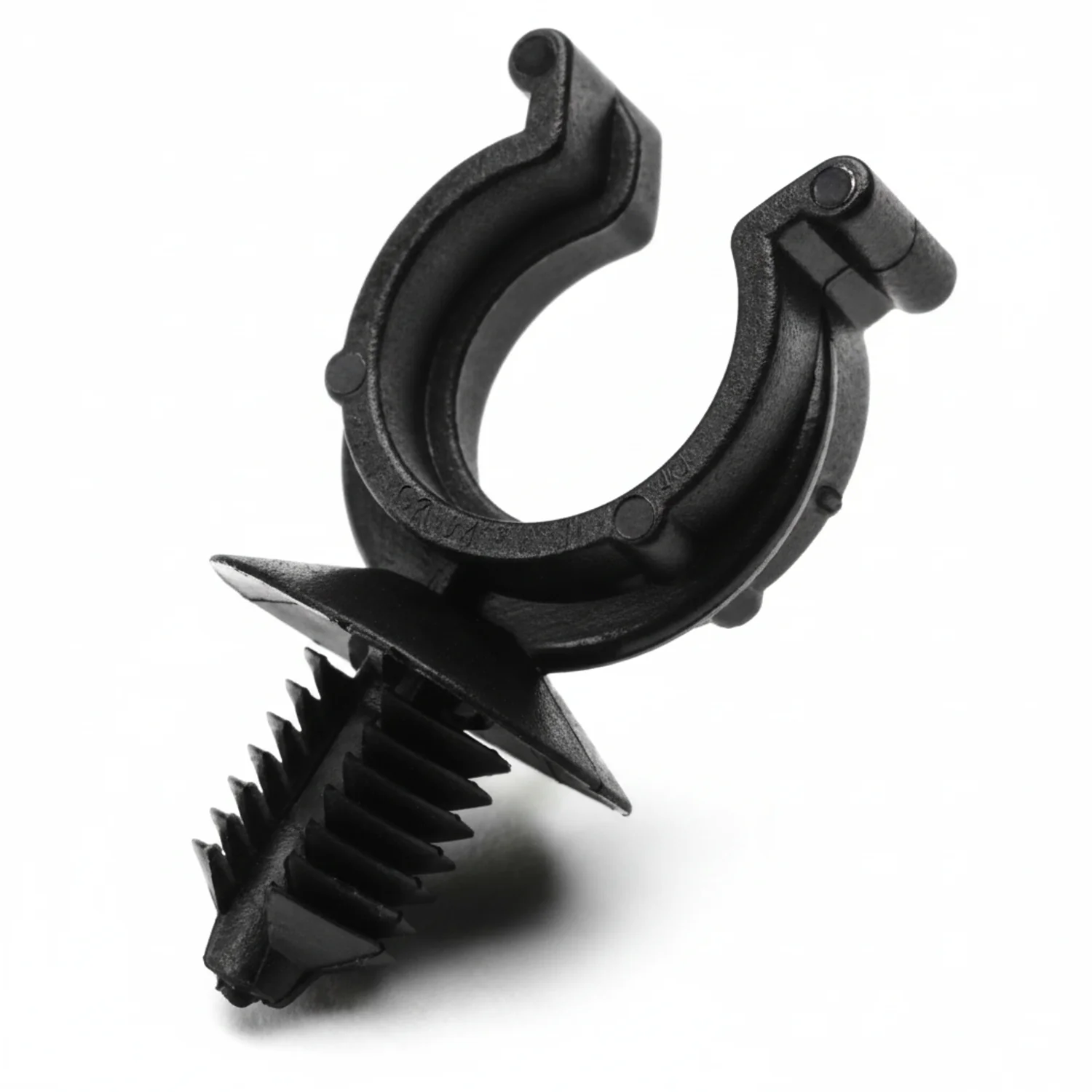 HellermannTyton 151-00018 Convoluted Tubing Clip, 0.4" Max Bundle Diameter, Panel Thickness .03"-.24", PA66HIRHS, Black, 500/pkg