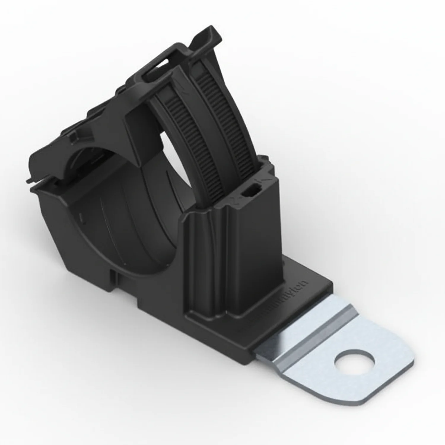 HellermannTyton 151-01474 Ratchet P-Clamp, .76"–1.42" Bundle Dia, 180° Short, .33" Hole Dia, PA66HIRHSUV/ST/ZN, Black, 160/ctn