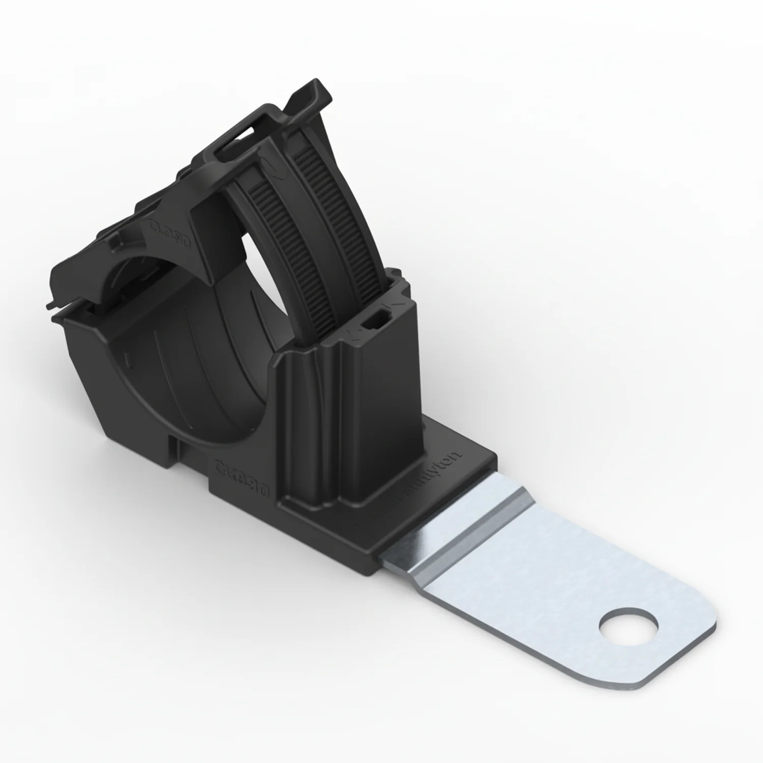 HellermannTyton 151-01477 Ratchet P-Clamp, .76"–1.42" Bundle Dia, 180° Med, .33" Hole Dia, PA66HIRHSUV/ST/ZN, Black, 140/ctn