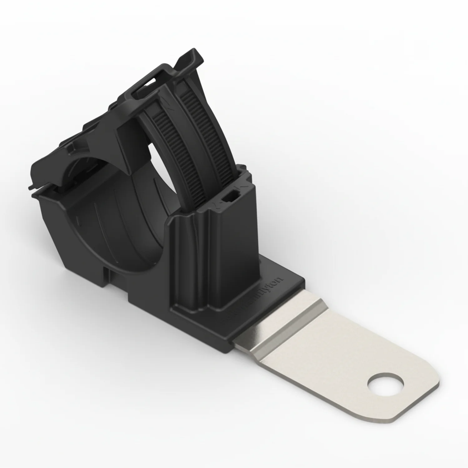 HellermannTyton 151-01478 Ratchet P-Clamp, .76"–1.42" Bundle Dia, 180° Med, .41" Hole Dia, PA66HIRHSUV/ST/ZN, Black, 140/ctn