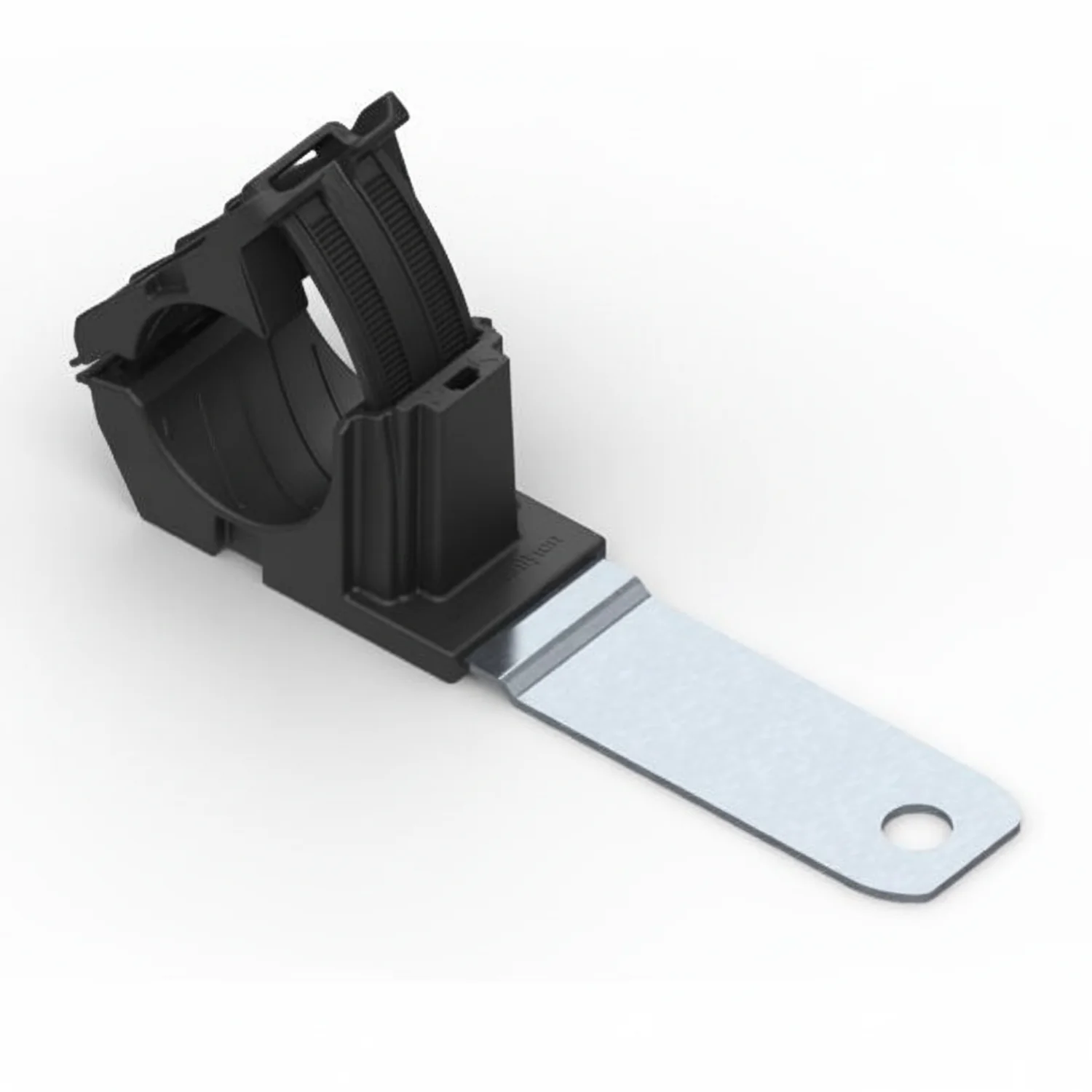 HellermannTyton 151-01480 Ratchet P-Clamp, .76"–1.42" Bundle Dia, 180° Long, .33" Hole Dia, PA66HIRHSUV/ST/ZN, Black, 140/ctn
