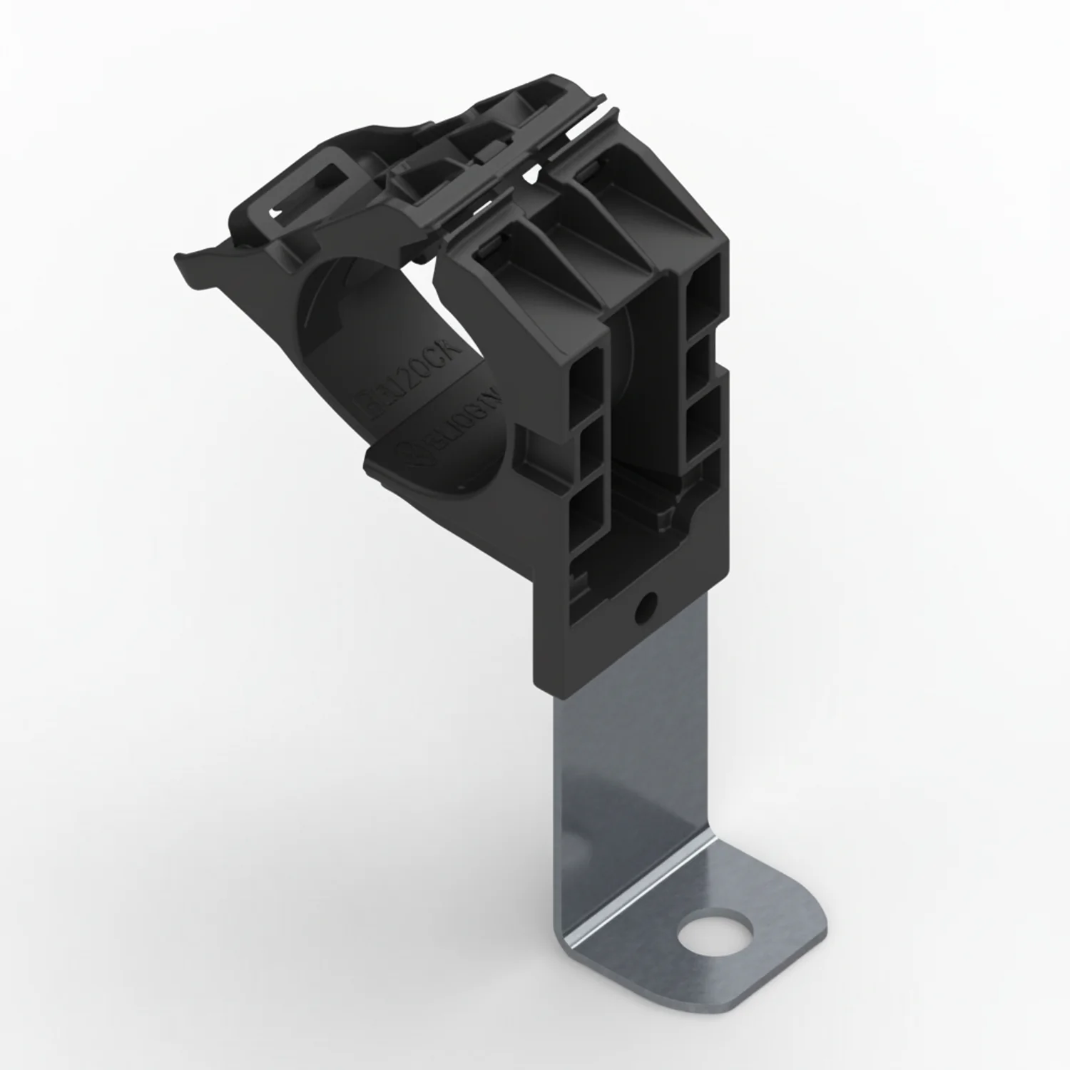 HellermannTyton 151-01496 Ratchet P-Clamp, .76"–1.42" Bundle Dia, 90° Long, .41" Hole Dia, PA66HIRHSUV/ST/ZN, Black, 140/ctn
