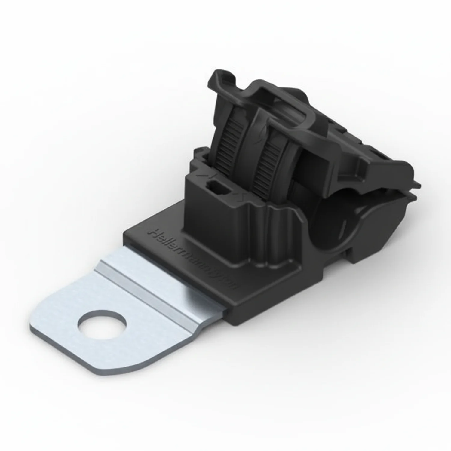 HellermannTyton 151-01914 Ratchet P-Clamp, .24"–.54" Bundle Dia, 180° Short, .51" Hole Dia, PA66HIRHSUV/SS304, Black, 300/ctn