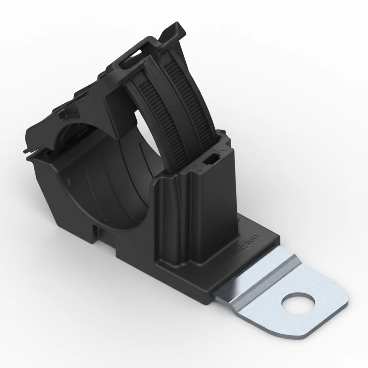 HellermannTyton 151-01980 Ratchet P-Clamp, .76"–1.42" Bundle Dia, 180° Med, .33" Hole Dia, PA66HIRHSUV/SS304, Black, 140/ctn