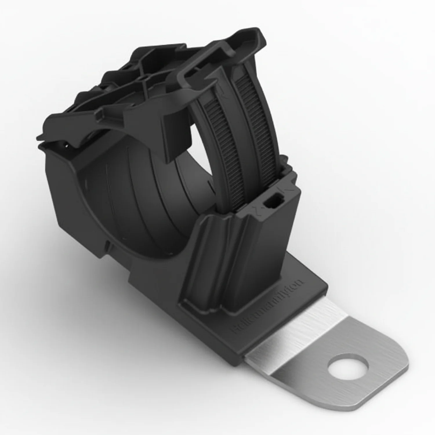 HellermannTyton 151-01989 Ratchet P-Clamp, .76"–1.42" Bundle Dia, 15° Short, .41" Hole Dia, PA66HIRHSUV/SS304, Black, 160/ctn