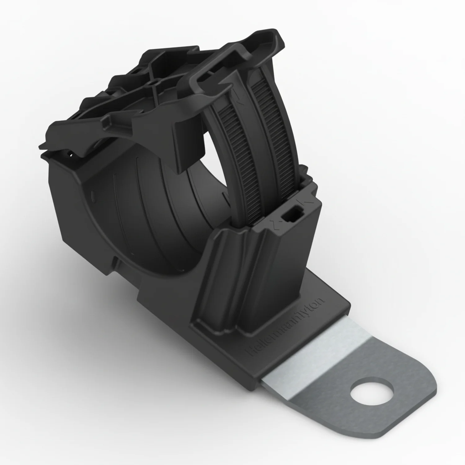 HellermannTyton 151-01990 Ratchet P-Clamp, .76"–1.42" Bundle Dia, 15° Short, .51" Hole Dia, PA66HIRHSUV/SS304, Black, 160/ctn