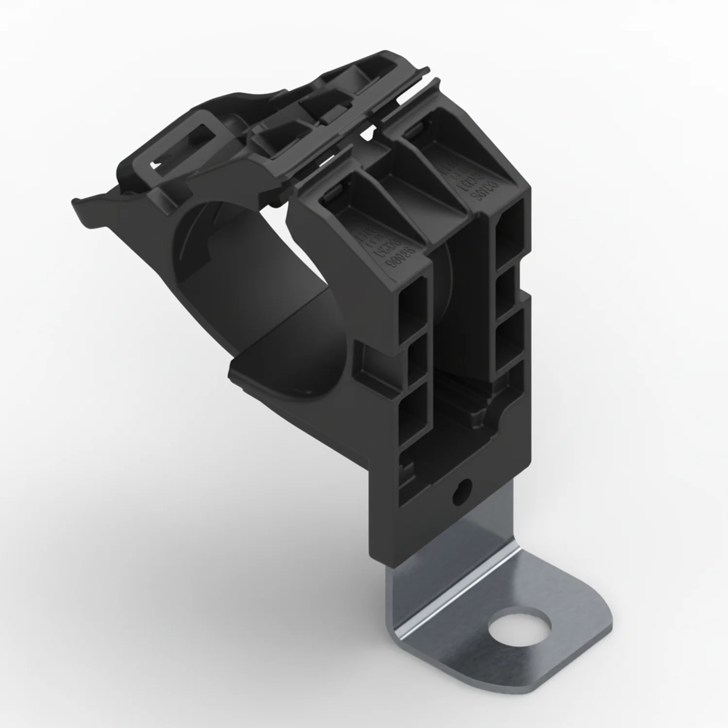 HellermannTyton 151-02003 Ratchet P-Clamp, .76"–1.42" Bundle Dia, 90° Short, .51" Hole Dia, PA66HIRHSUV/SS304, Black, 160/ctn
