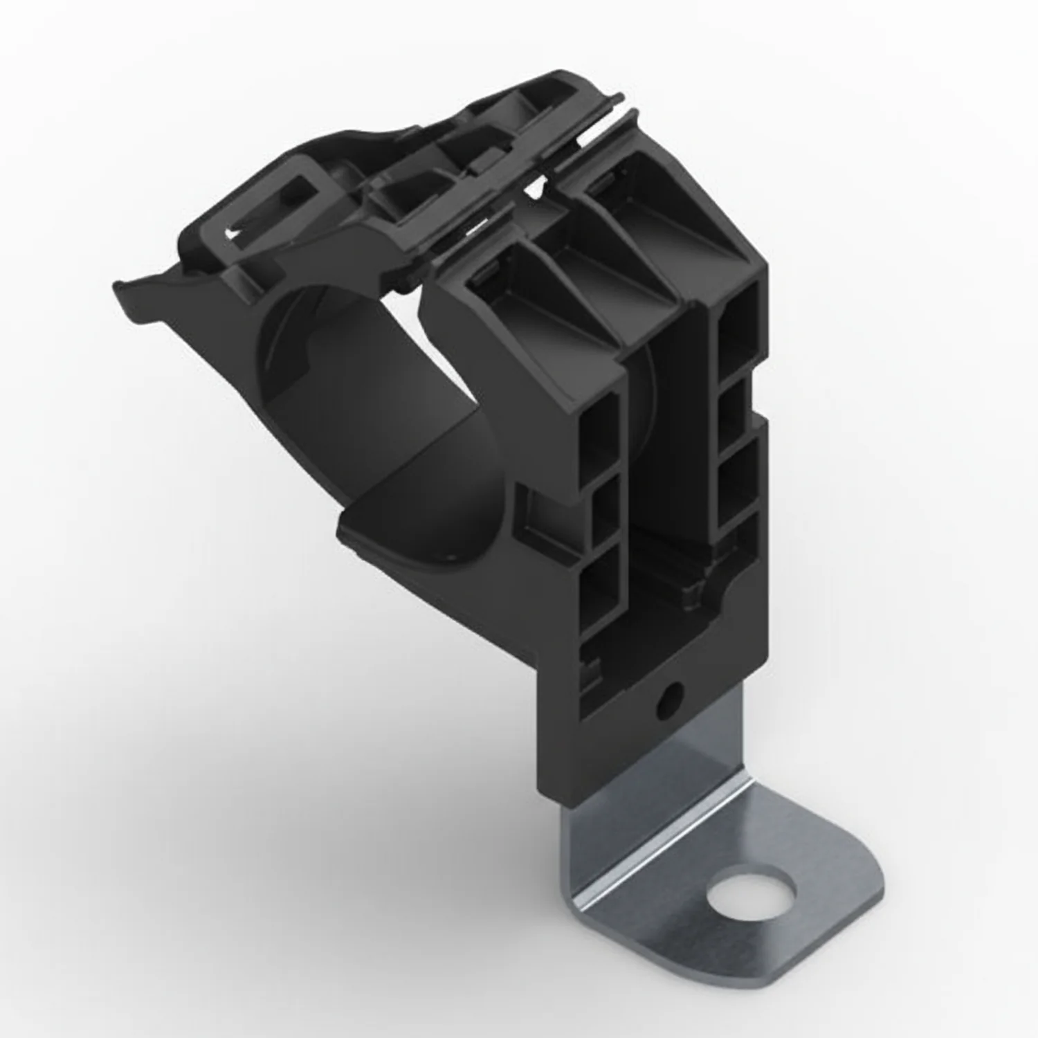 HellermannTyton 151-02005 Ratchet P-Clamp, .76"–1.42" Bundle Dia, 90° Long, .33" Hole Dia, PA66HIRHSUV/SS304, Black, 140/ctn