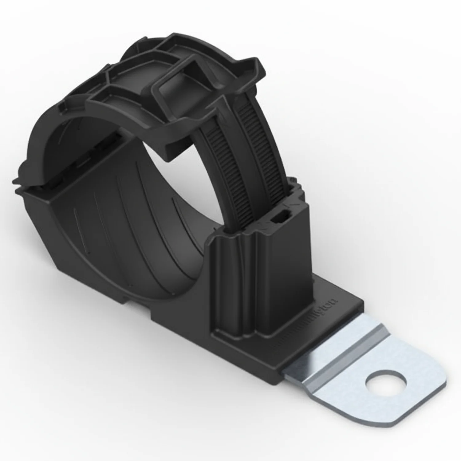 HellermannTyton 151-02008 Ratchet P-Clamp, 1.38"–2.01" Bundle Dia, 180° Short, .26" Hole Dia, PA66HIRHSUV/SS304, Black,160/ctn
