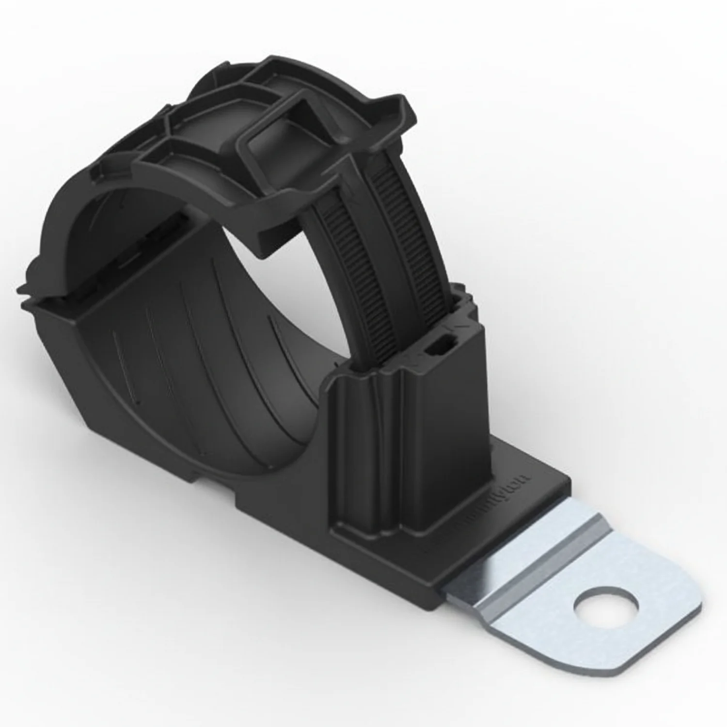 HellermannTyton 151-02012 Ratchet P-Clamp, 1.38"–2.01" Bundle Dia, 180° Med, .26" Hole Dia, PA66HIRHSUV/SS304, Black, 140/ctn