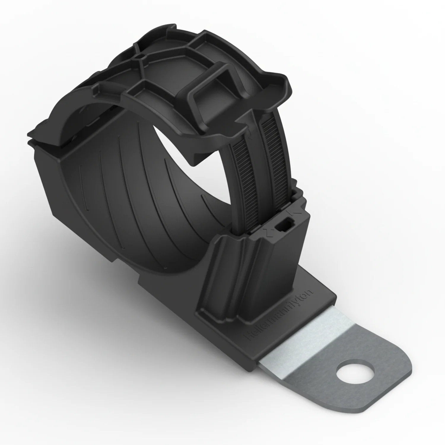 HellermannTyton 151-02020 Ratchet P-Clamp, 1.38"–2.01" Bundle Dia, 15° Short, .26" Hole Dia, PA66HIRHSUV/SS304, Black, 160/ctn