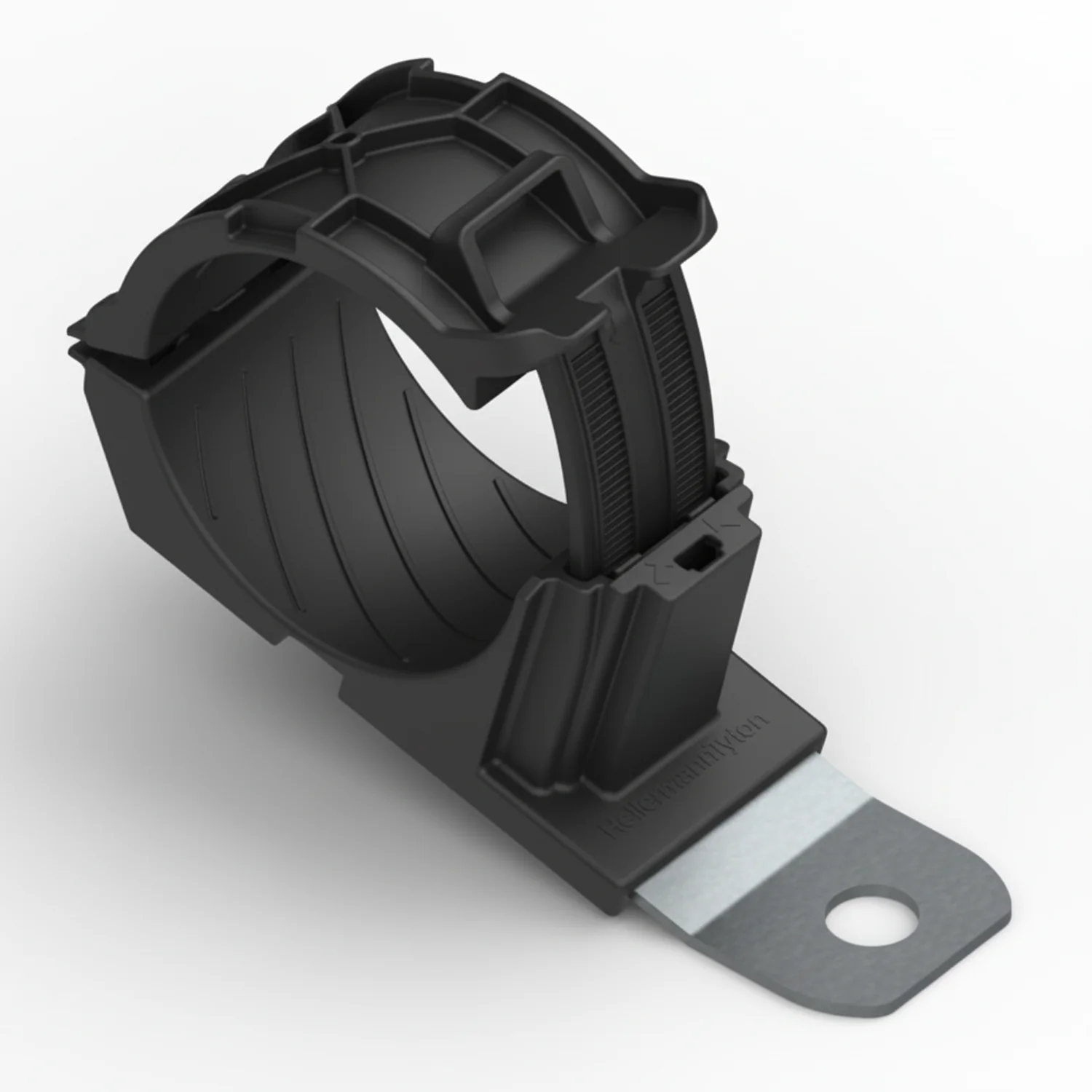 HellermannTyton 151-02023 Ratchet P-Clamp, 1.38"–2.01" Bundle Dia, 15° Short, .51" Hole Dia, PA66HIRHSUV/SS304, Black, 160/ctn