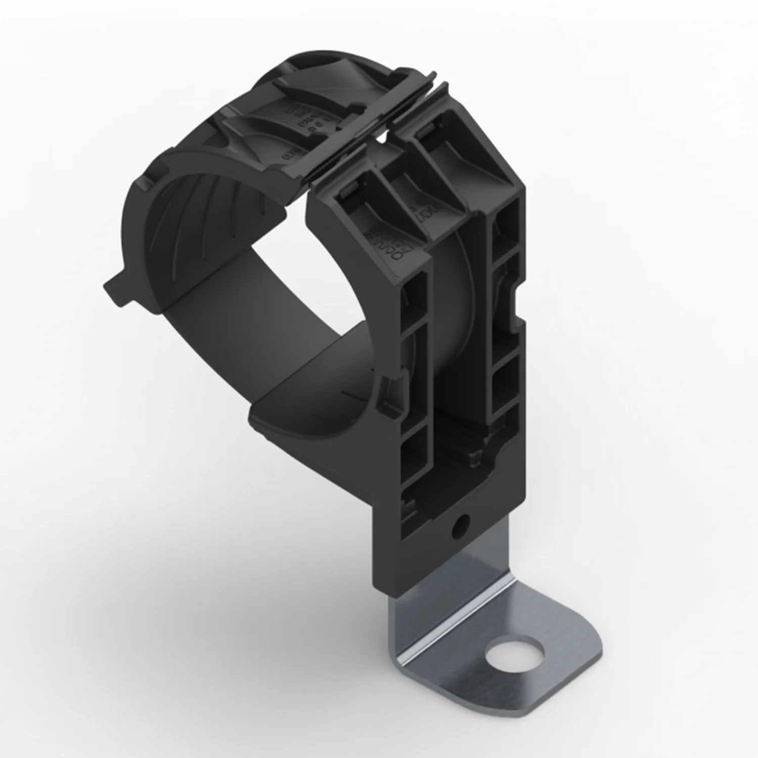 HellermannTyton 151-02032 Ratchet P-Clamp, 1.38"–2.01" Bundle Dia, 90° Short, .26" Hole Dia, PA66HIRHSUV/SS304, Black, 160/ctn