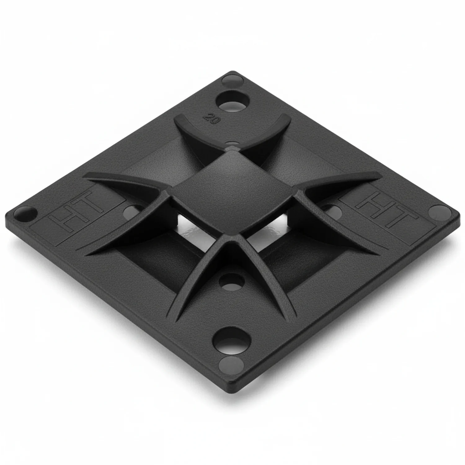 HellermannTyton 151-10916 Q Tie Mount, Adhesive, 1.6" x 1.6" x 0.26", 4-Way Entry, Black, 50/pkg
