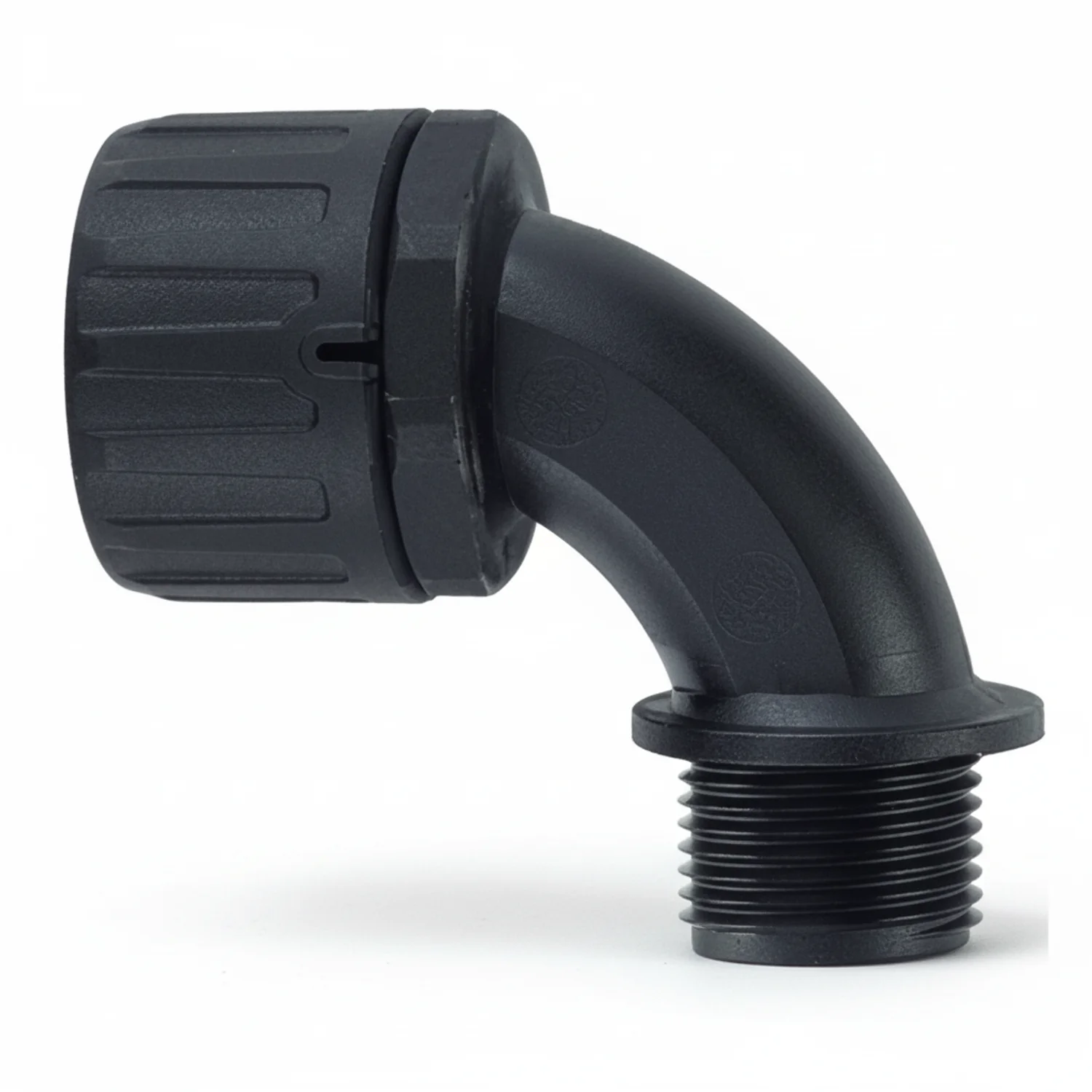 HellermannTyton 166-90333 HelaGuard Non-Metallic IP66 Fitting, 90-Elbow, 1-1/2" NPT Thread, 1.25" Dia, PA66, Black, 2/pkg