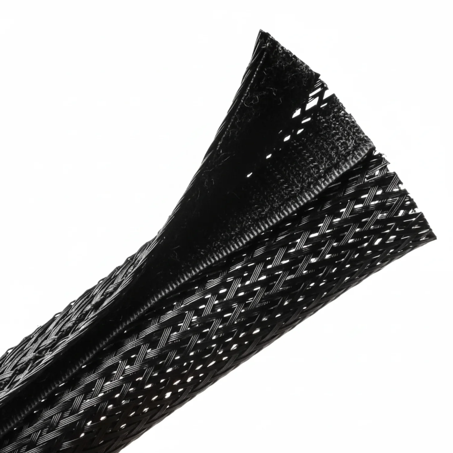 HellermannTyton 170-03156 Braided Sleeving, Hook & Loop, Flame Retardant, 2.0" Dia, PET, Black, 100 ft/bulk reel
