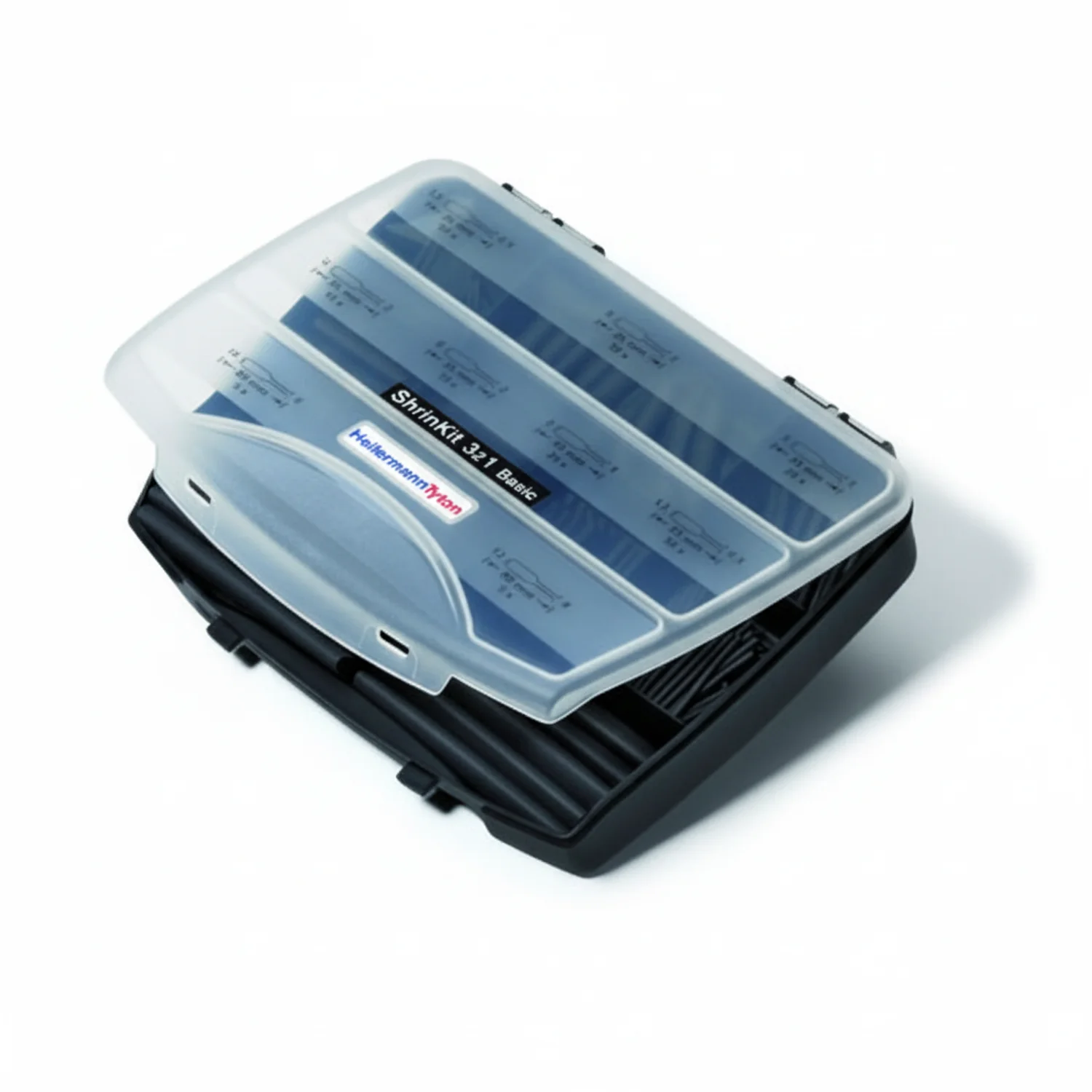 HellermannTyton 380-03001 Heat Shrink Tubing, 3:1 Basic Kit, assorted Dia & lengths, PO Black, 220 pcs/pkg