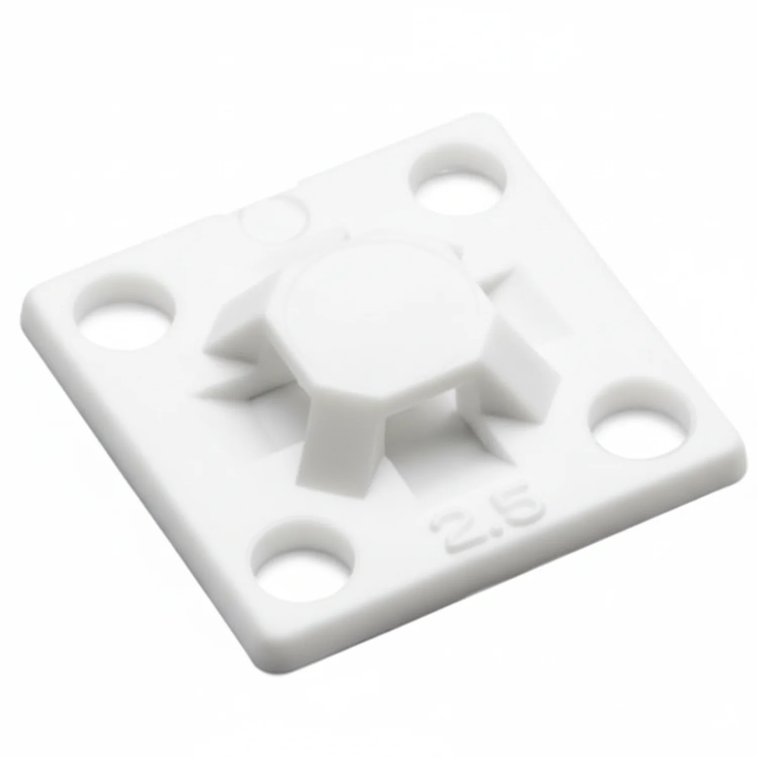 HellermannTyton MB2.510M4 Screw Mount Cable Tie Base, .63" x .63", .10" Max Tie Width, .11" Hole Dia, PA66, White, 1000/pkg