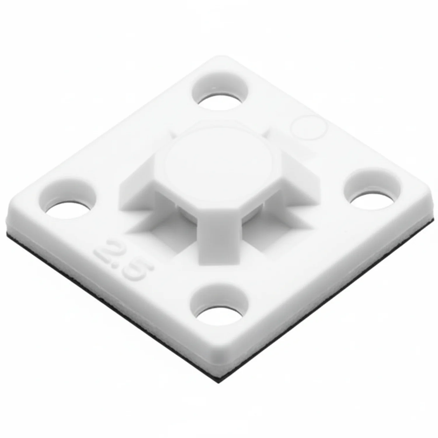 HellermannTyton MB2.5A10C2 Adhesive Cable Tie Mount, .63" x .63", .10" Max Tie Width, PA66/SR T50, White, 100/pkg
