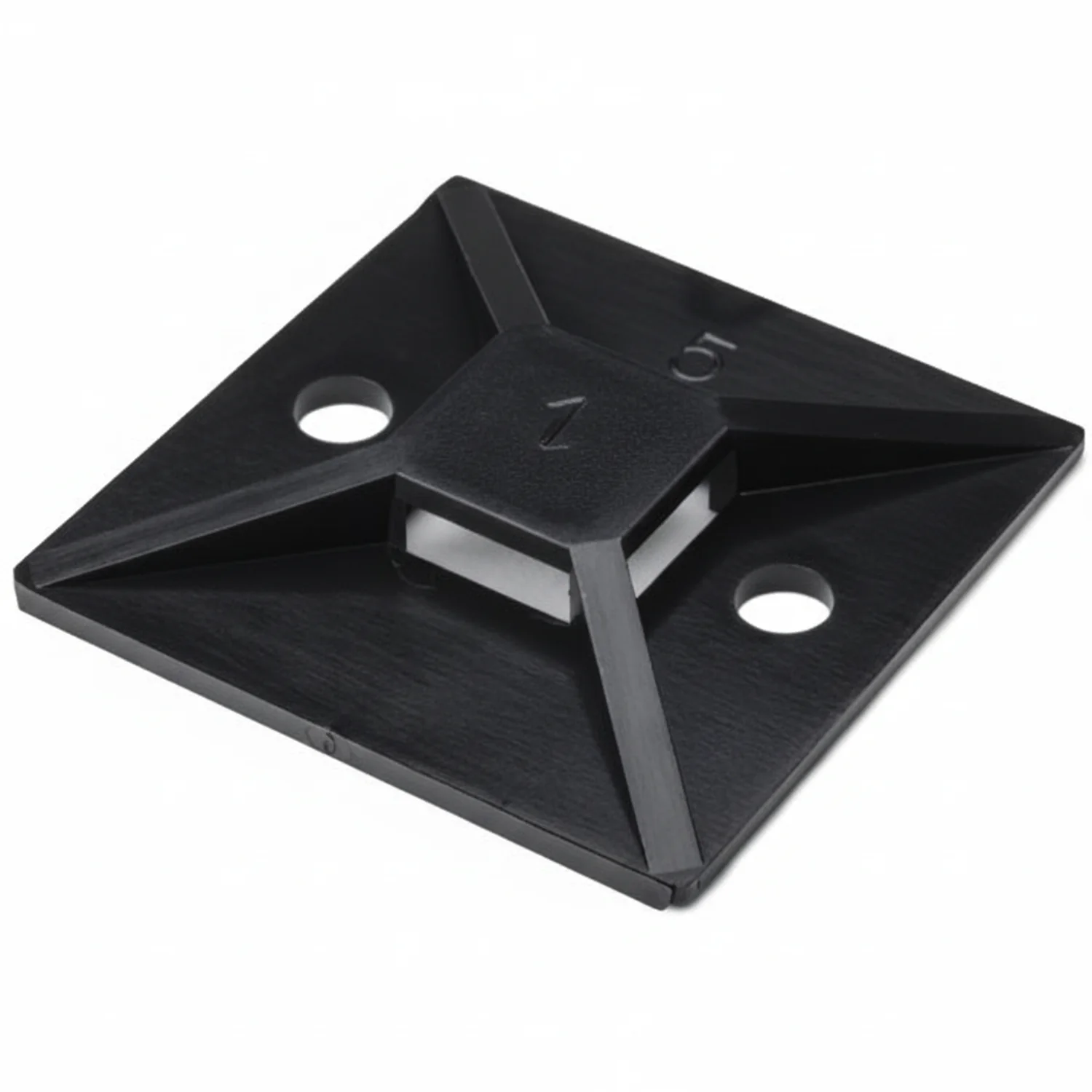 HellermannTyton MB50F4 Screw Mount Cable Tie Base, 1.49" x 1.49", .35" Max Tie Width, .19" Hole Dia, PA66, Black, 250/pkg