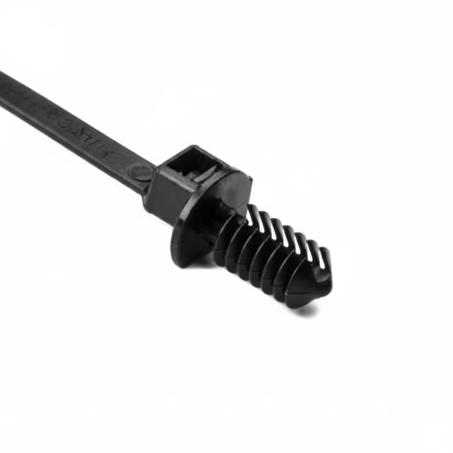 HellermannTyton T50RTM250HSM4 1-Piece Cable Tie/Fir Tree Mount With Disc, 8"L, .25"–.28" Mounting Hole, PA66HS, Black, 1000/pkg