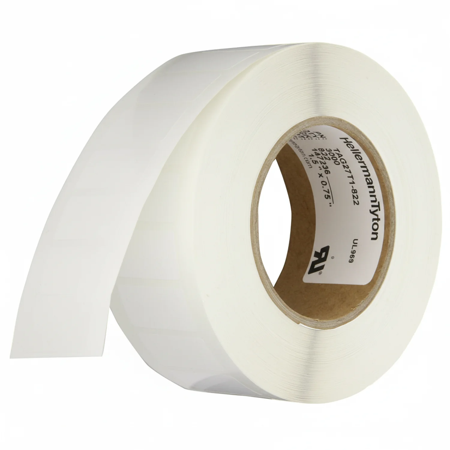 HellermannTyton TAG27T1-822 Thermal Transfer Labels, 1.5" x .75", 1 Across, Polyester, White, 3000/roll