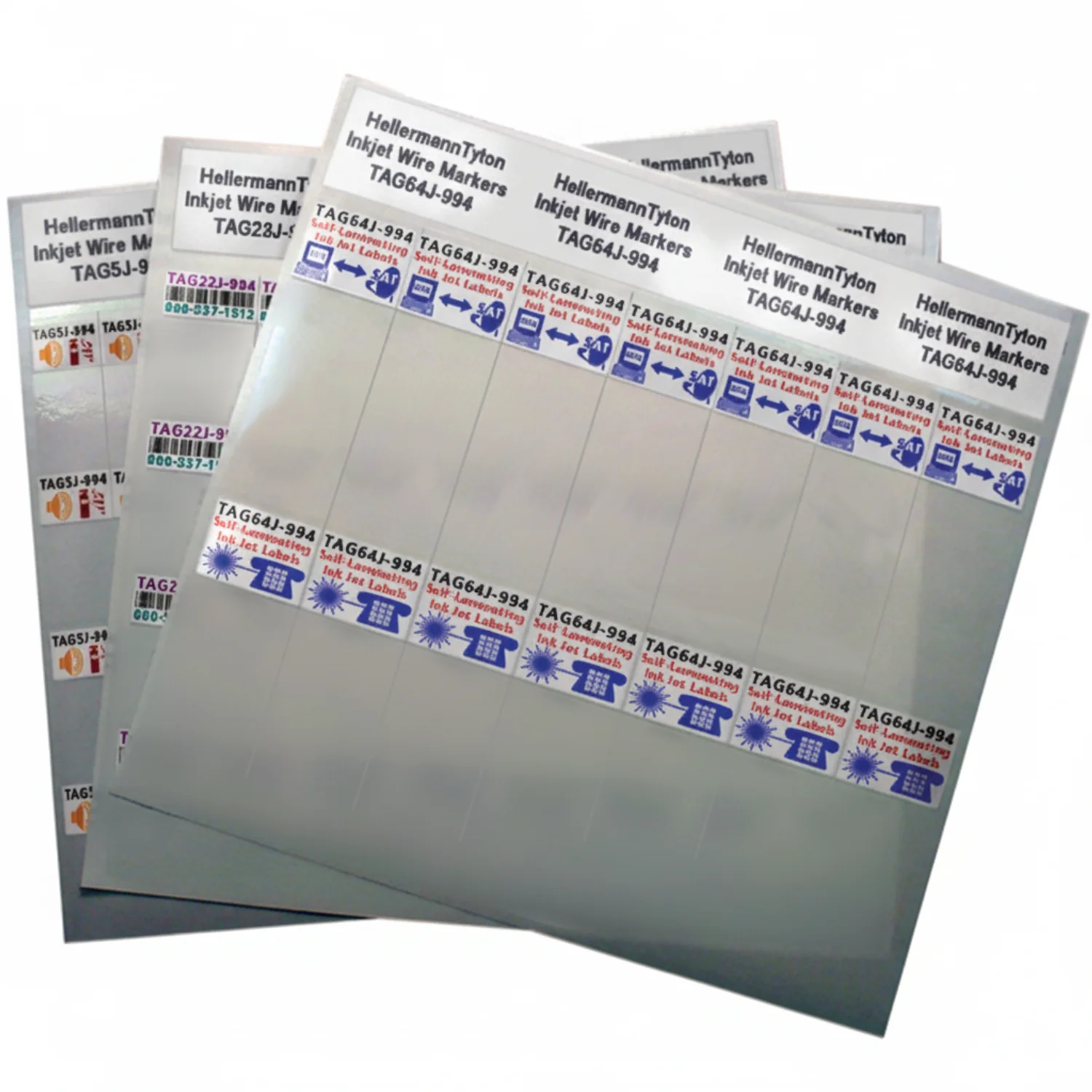 HellermannTyton TAG64J-994 Ink Jet Label, Self-Laminating, 1.16" x .86" x 3.25", 18 Per Sheet, PET, White, 1000/pkg