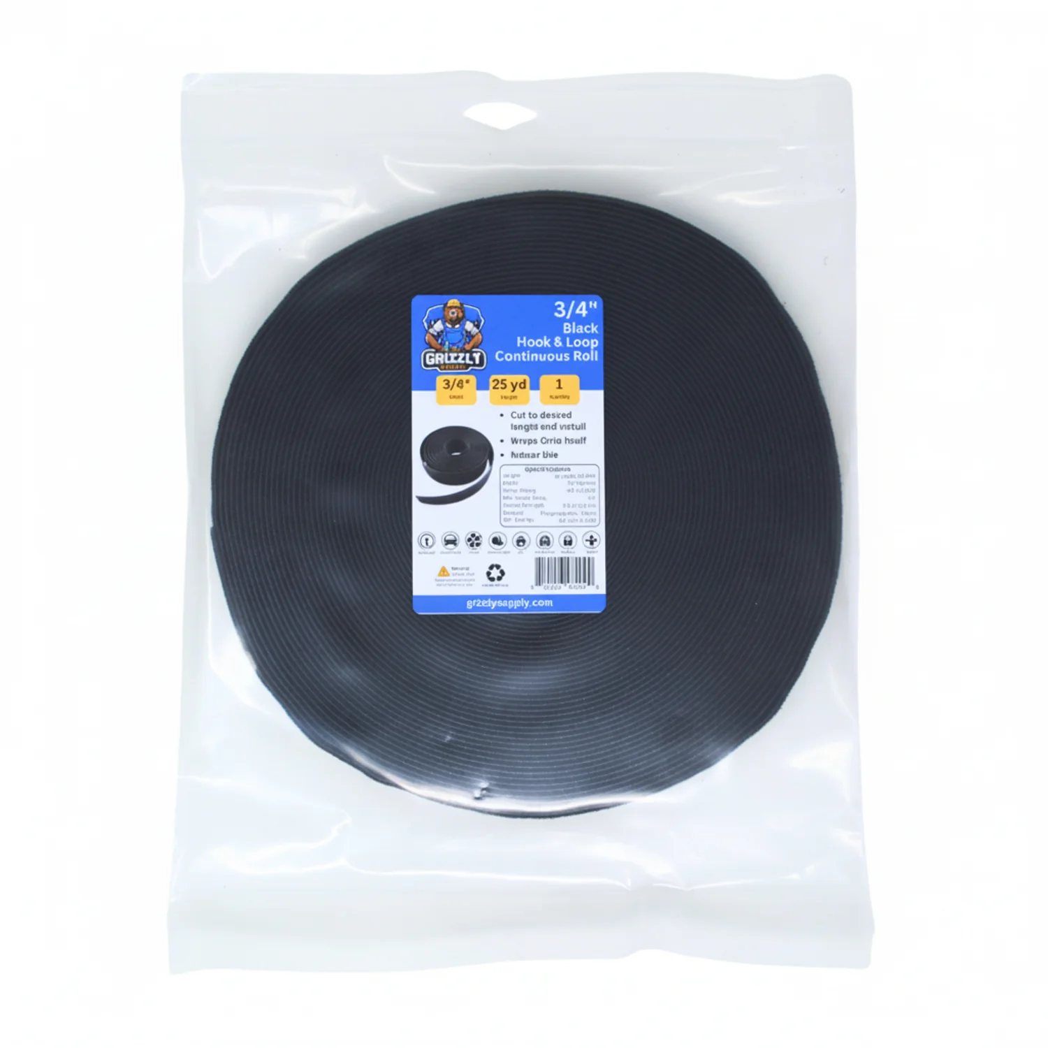 Grizzly Supply Hook & Loop 3/4" Black Continuous Roll 25 yards/roll - Image 2