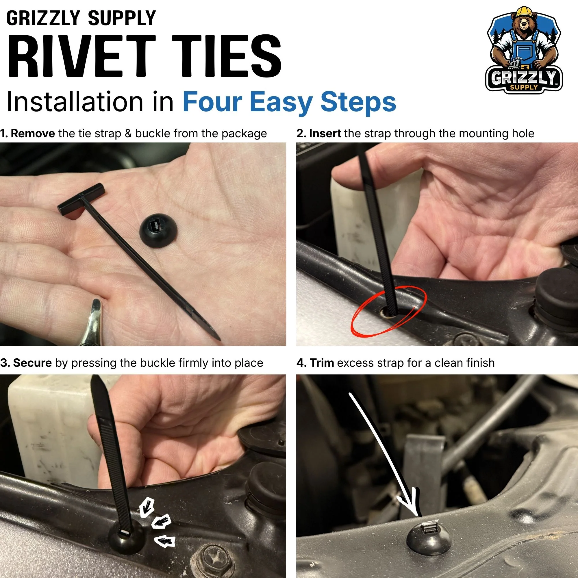 4" Rivet Tie Buckle Ties – 50 lb Universal Cable Tie Mount (100 Pack) - Image 4